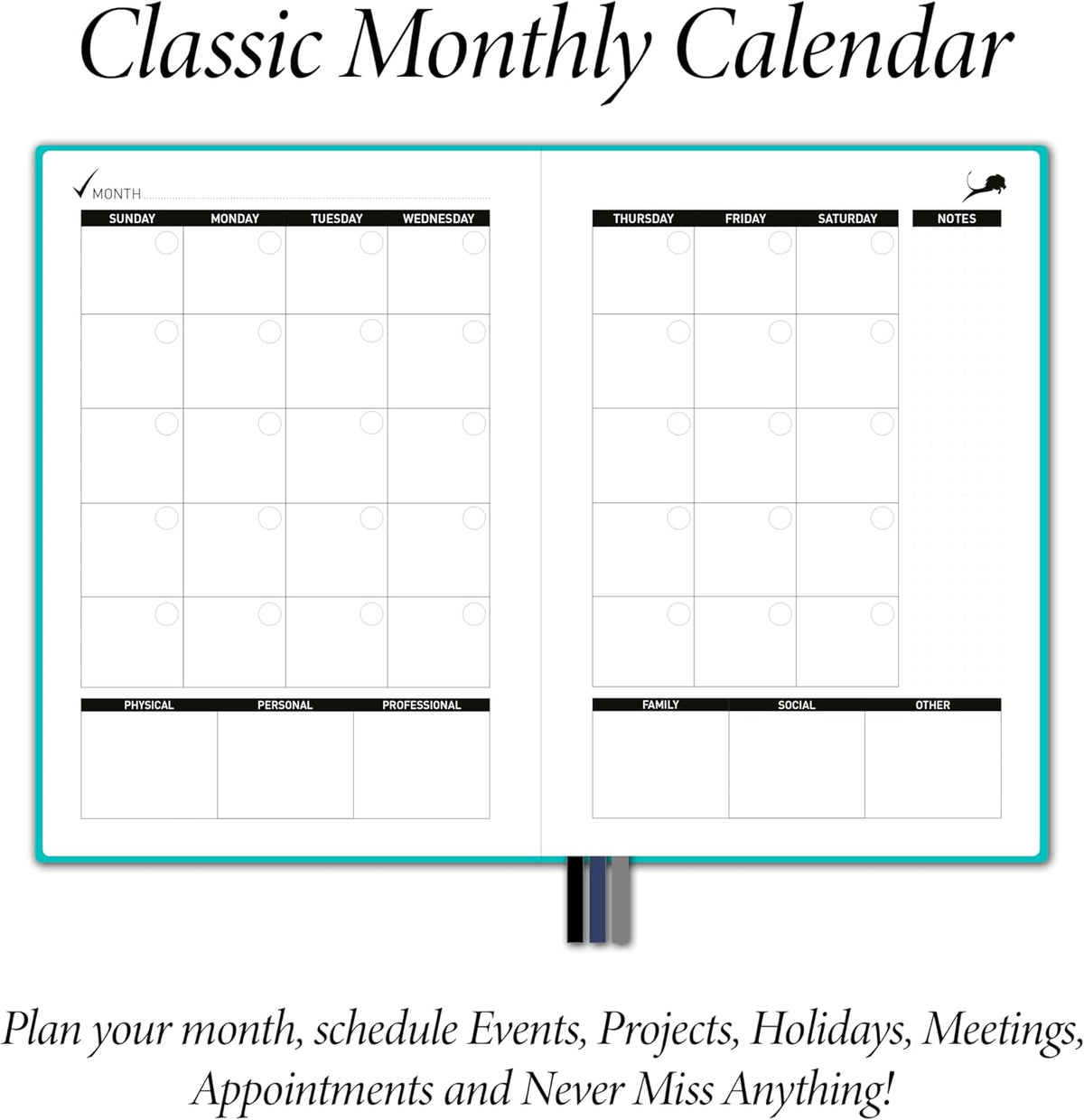 Daily Planner, Calendar and Gratitude Journal to Improve Time-Management, Productivity & Happiness | Vegan Leather Hardcover Organizer with Blank Dates, Undated 6 Months 24 Hour Agenda