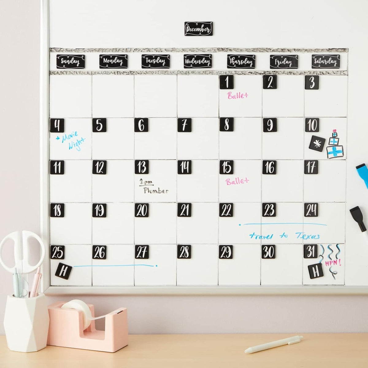 Juvale Magnetic Numbers for Whiteboard Calendar - Large Black, 50-Piece - Calendar Number Magnets & Magnetic Days & Months for Classroom Accessories