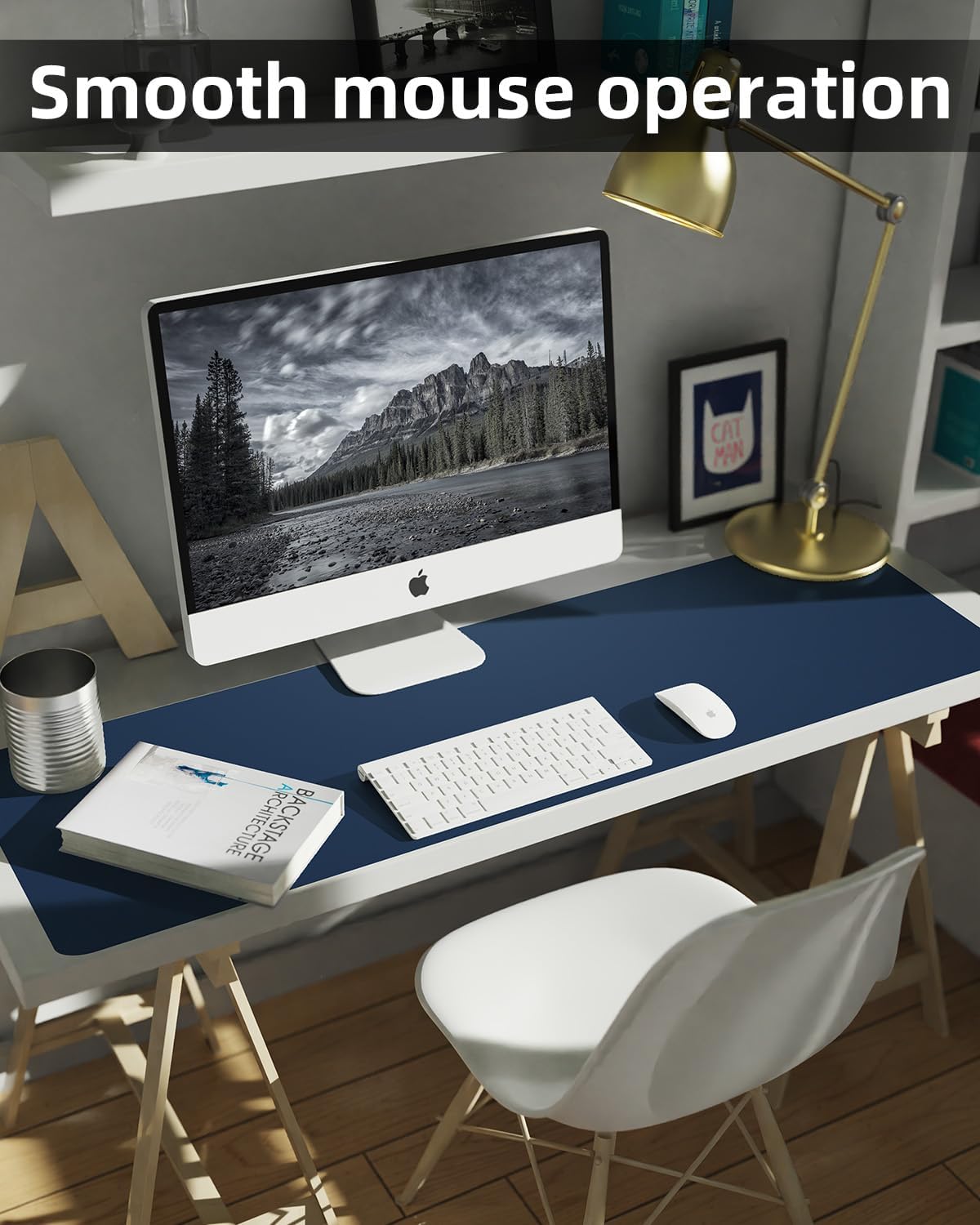 Leather Desk Pad Protector, Large Desk Mat, Mouse Pad, Non-Slip PU Leather Desk Blotter,Desk Cover mat,Desk mat for Keyboard and Mouse,Mat for Office&Home (Midnight Blue, 48" x 17")