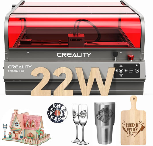 Creality Laser Engraver Falcon2 Pro 22W, Desktop Diode Laser Cutter and Engraver Machine with Enclosure,Smart Camera,Air Assist,CNC Machine for Wood Acrylic Leather (Laser 22W)