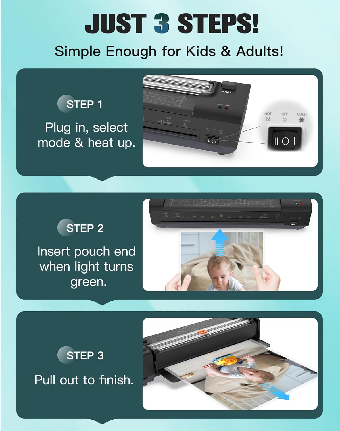 13 Inch Laminator Machine with Auto Paper Feed, Never Jam A3 Thermal & Cold Lamination, 20 Laminating Sheets, 10-in-1 Laminator with Cutter, Trimmer & Corner Rounder for Office School Home Use Black