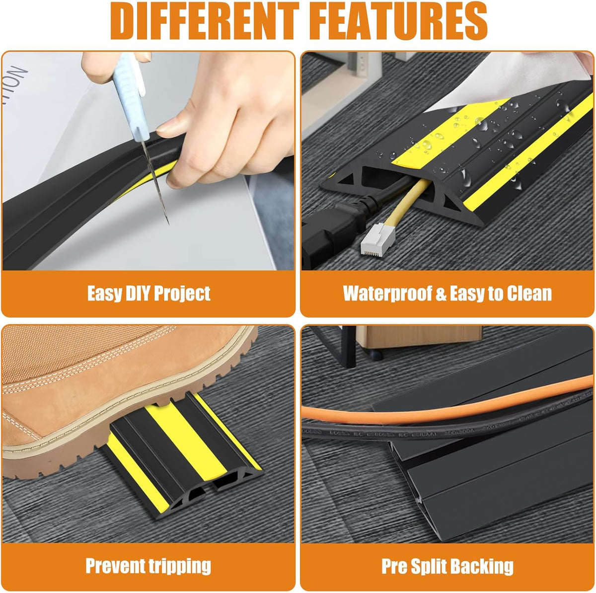 6.5 ft Cord Covers for Wires on Floor, Heavy Duty PVC Duct Floor Cord Cover, Floor Cable Cover Easy to Unroll Prevent Trip Hazard for Home Office or Outdoor Settings
