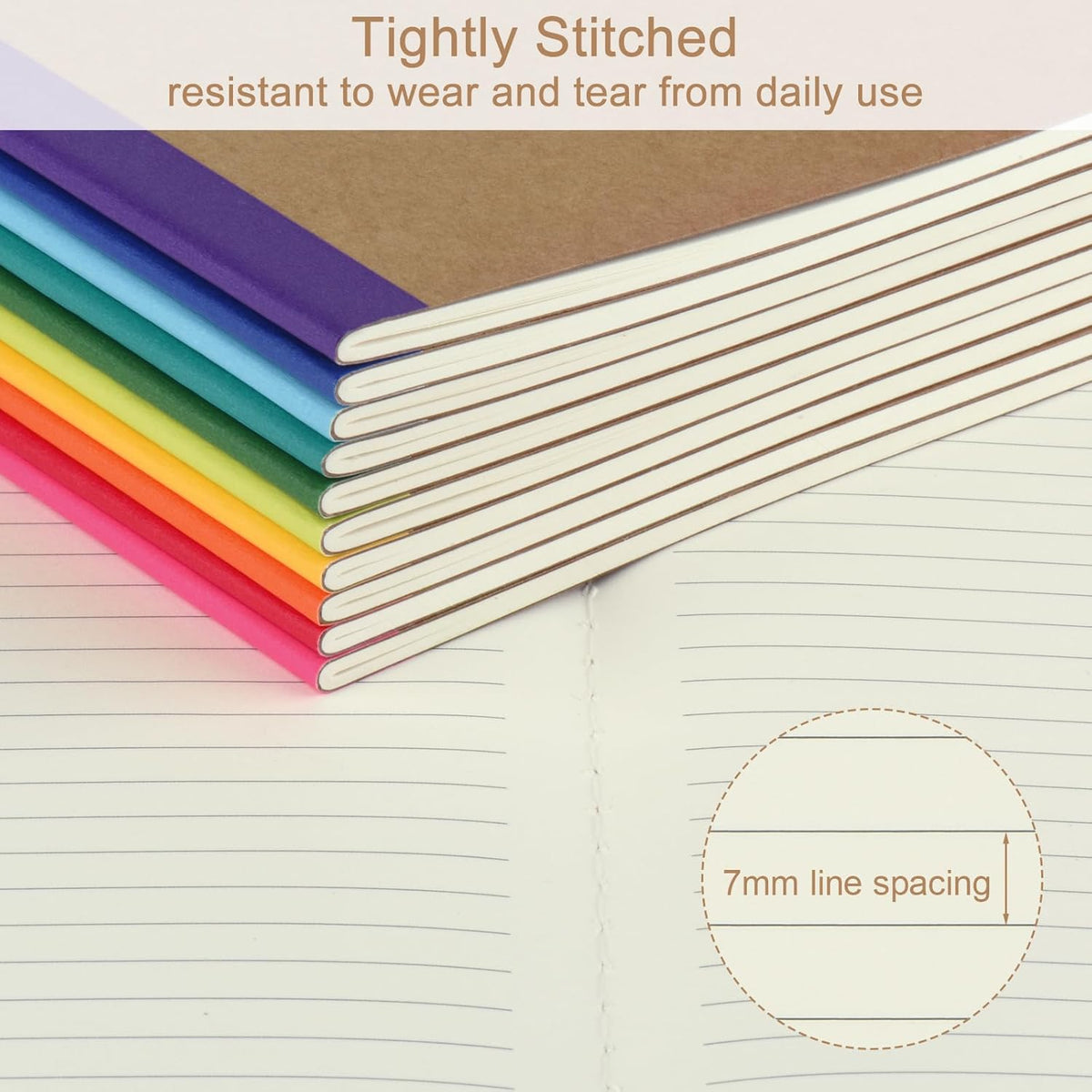 ZCZN 50 Pack Colorful Lined Notebooks Bulk, A5 Journals with 10 Colors, 60 Pages/30 Sheets, 8.3x5.5 Inch, College Ruled Paper, Travel Writing Journal Notebooks for Work,School(50 pack,10 colors)
