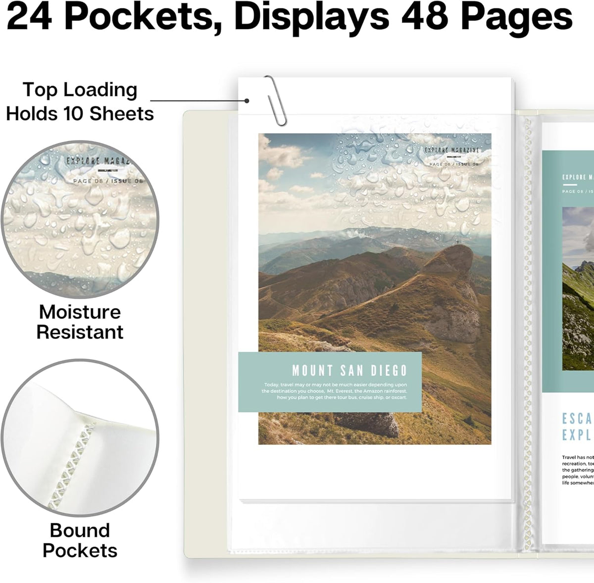 Dunwell Small Binders with Sleeves - Presentation Books 5.5x8.5 (2-Pack, Ivory), 24-Pockets, Displays 48 Half Size Pages or 5.5 x 8.5 Mini Booklets, Acid-Free Archival Quality