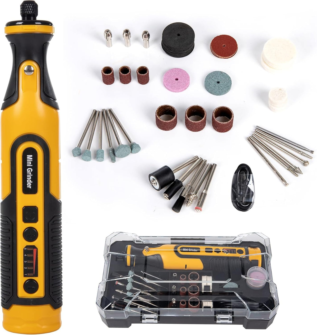 7.2V Cordless Grinder Tool, Mini Rotary Tool Setwith Battery & Charger, 5Speed Adjustment, LED Light, 65 Piece Accessory Kit| Cutting/Polishing Wheels, Diamond Burrs, Sanding Bands