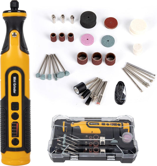 7.2V Cordless Grinder Tool, Mini Rotary Tool Setwith Battery & Charger, 5Speed Adjustment, LED Light, 65 Piece Accessory Kit| Cutting/Polishing Wheels, Diamond Burrs, Sanding Bands