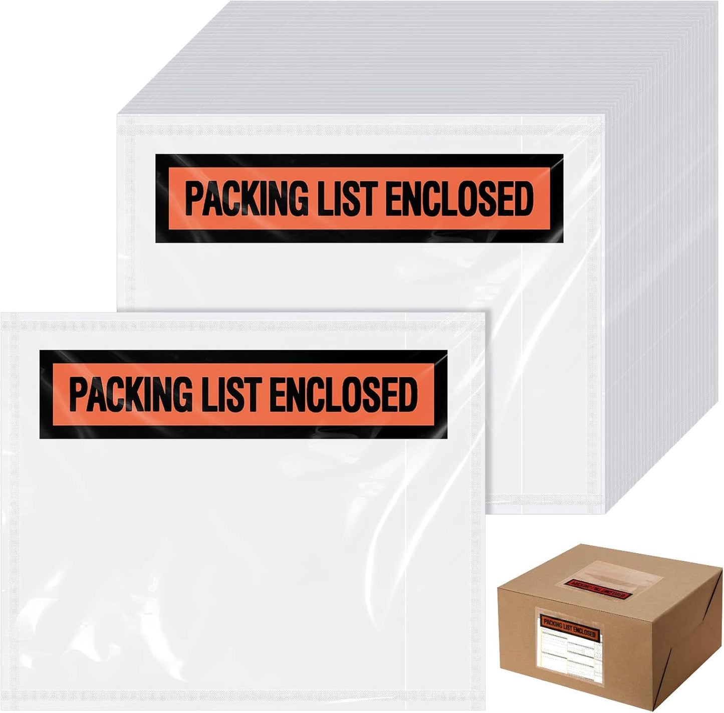1000 Pcs Packing Slip Envelope Pouches Clear Self Adhesive Shipping Label Sleeves Waterproof Packing List Envelopes Pockets Top Loading Shipping Pouches Enclosed Bags (Orange,4.5"x 5.5")