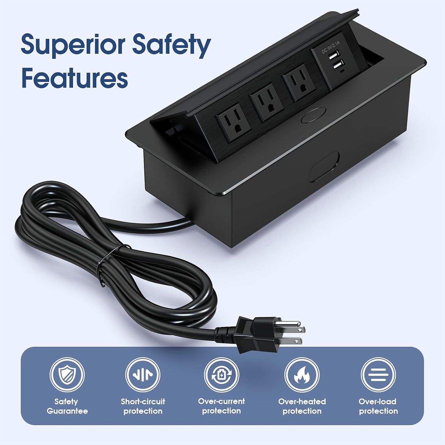 KYHSHJ Connection Box Desktop Pop Up Outlet with 2 USB Ports & 3 Outlets(Black)