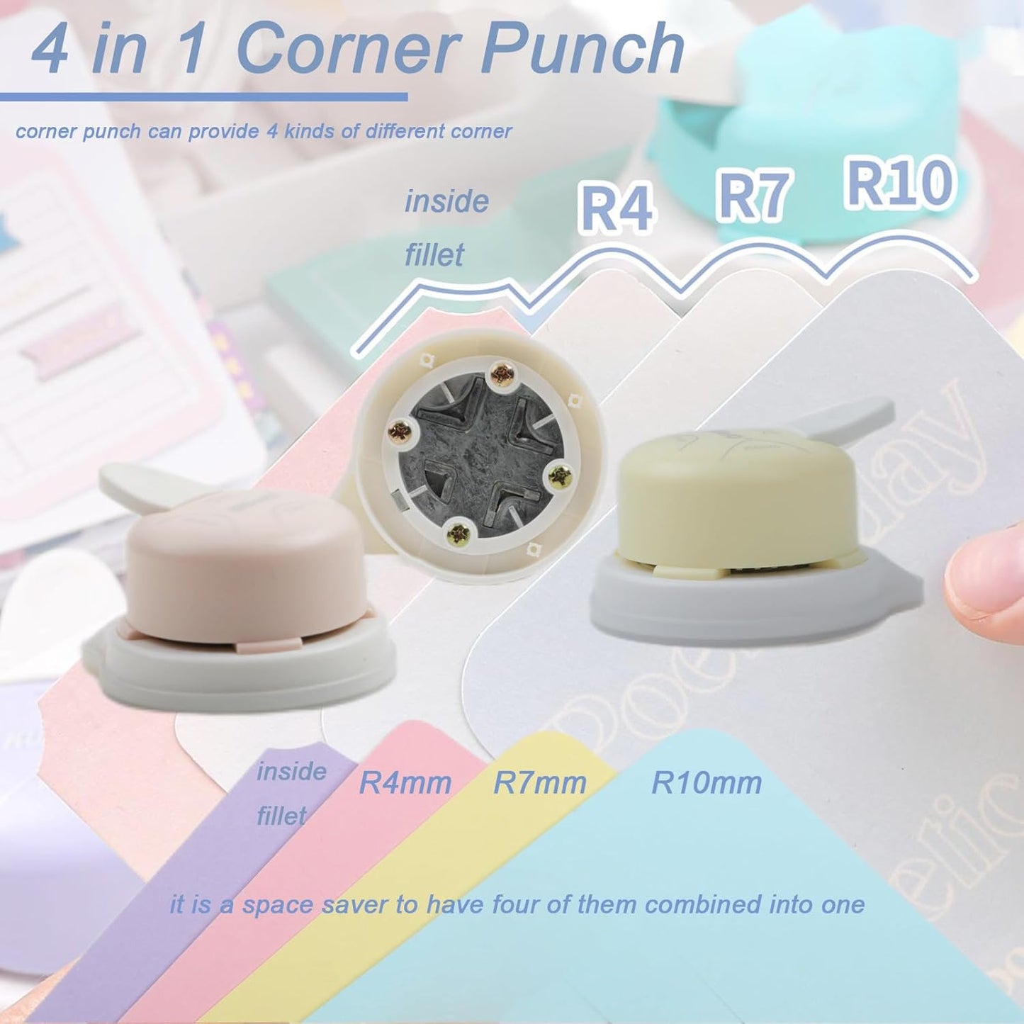 Corner Punch 4 in 1 Corner Rounder Punch (R4+R7+R10+Inside Corner) Corner Cutter for DIY Scrapbooking Photo Tags (Purple)