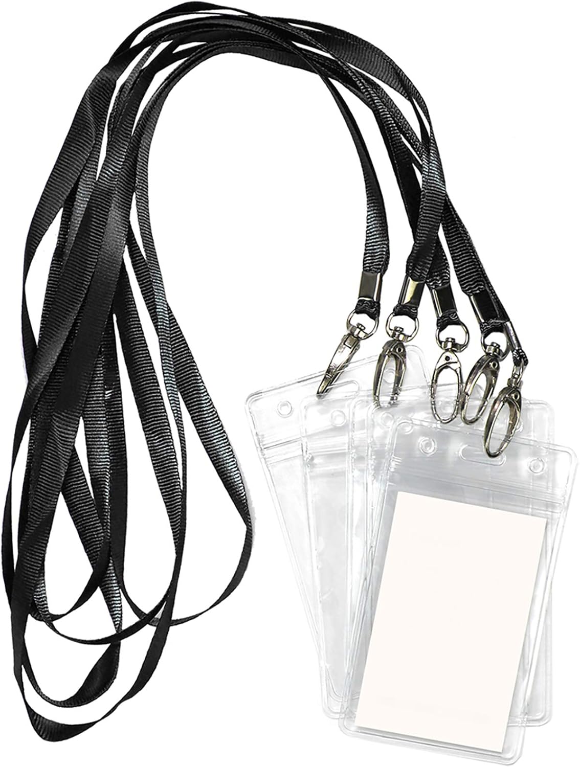 Lanyard with ID Holder 50 Pcs Waterproof Name Tag Vertical Badge ID Card Holders ID Pass Holder and 50 Pcs Flat Neck Black Lanyards Swivel Hook