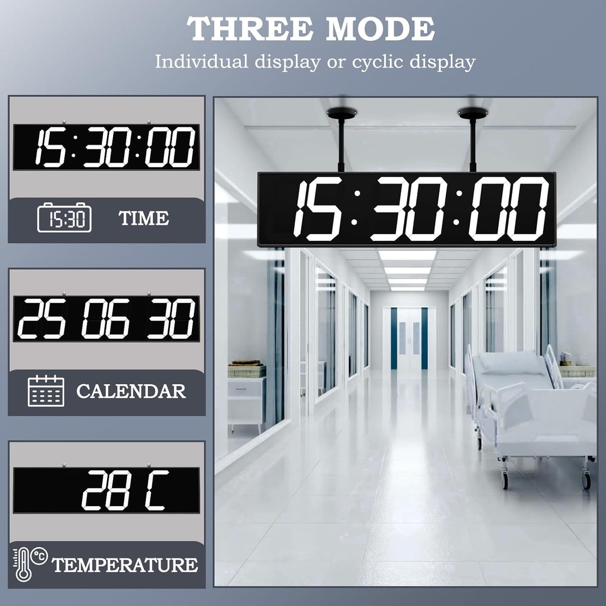 28.4‘’ Digital Clock with Large Display,Hanging Clock with Clearly Visible Large Digital Double-Sided Display,Multi-Function Led Clock with Temperature and Calendar Display (White)