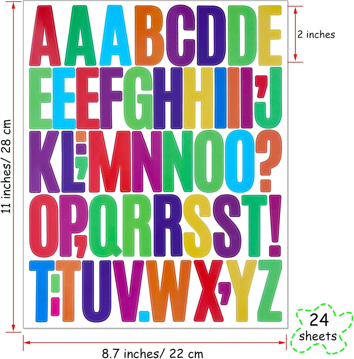 Bemeol 1248 Pieces Letter Stickers 24 Sheets 2 Inch Alphabet Letter Stickers Self Adhesive Sticker Letters for Bulletin Board Classroom Mailbox Door Home Decor(Colorful)