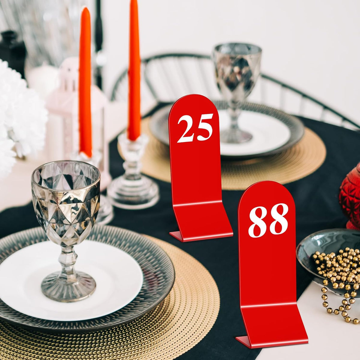 Geetery 100 Pcs Acrylic Table Numbers 1-100 Double Sided Table Number Cards Wedding Table Number Stands Restaurant Table Tent Table Number Signs for Party Banquets Supplies, 2.36 x 6.3 Inch (Red)