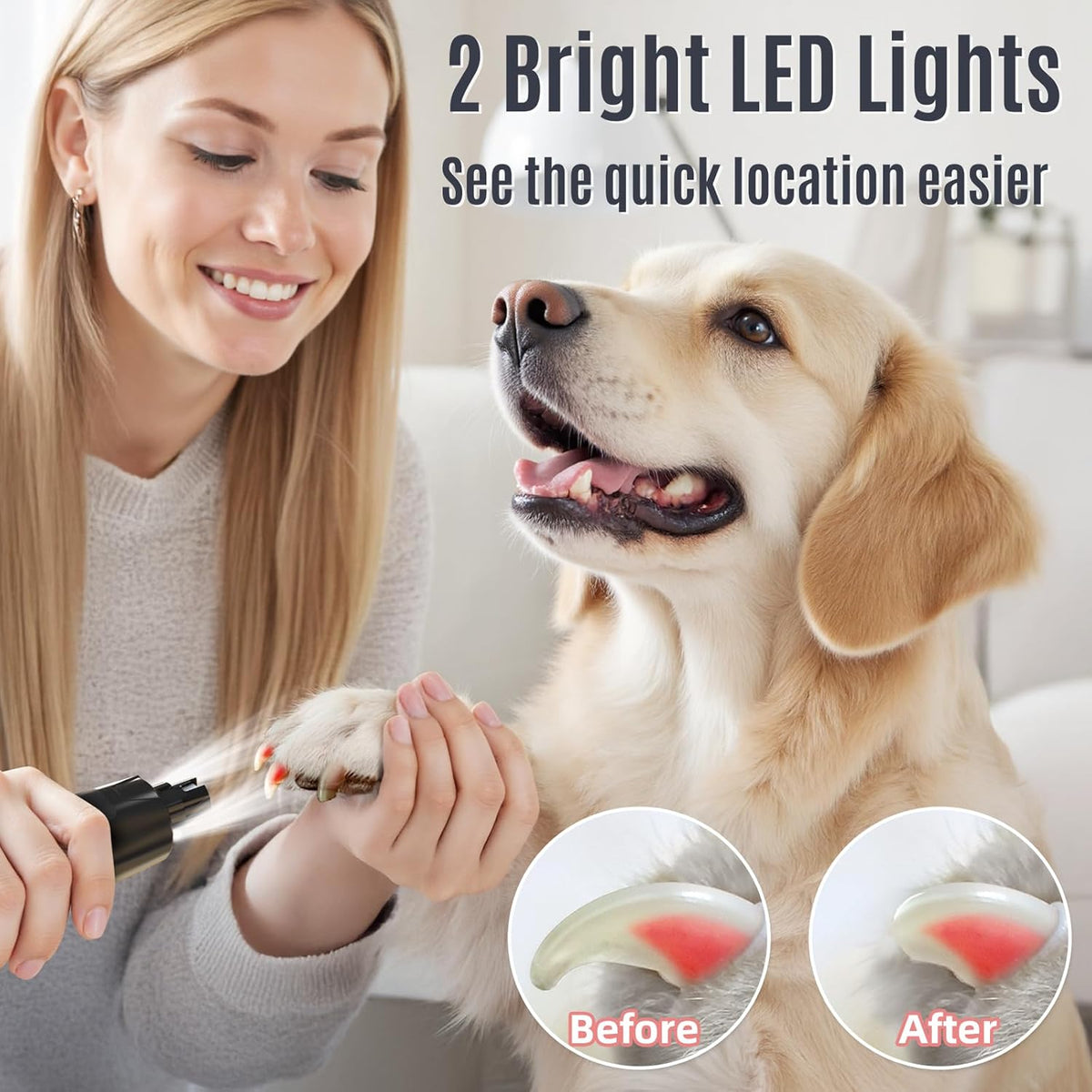 Casfuy New 6-Speed Dog Nail Grinder - 50% More Power Dog Nail Trimmers with 2 LED Lights Quiet 7h Running Time Electric Pet Nail Grinder File Toenail Grinder for Large Medium Small Dogs & Cats (Black)