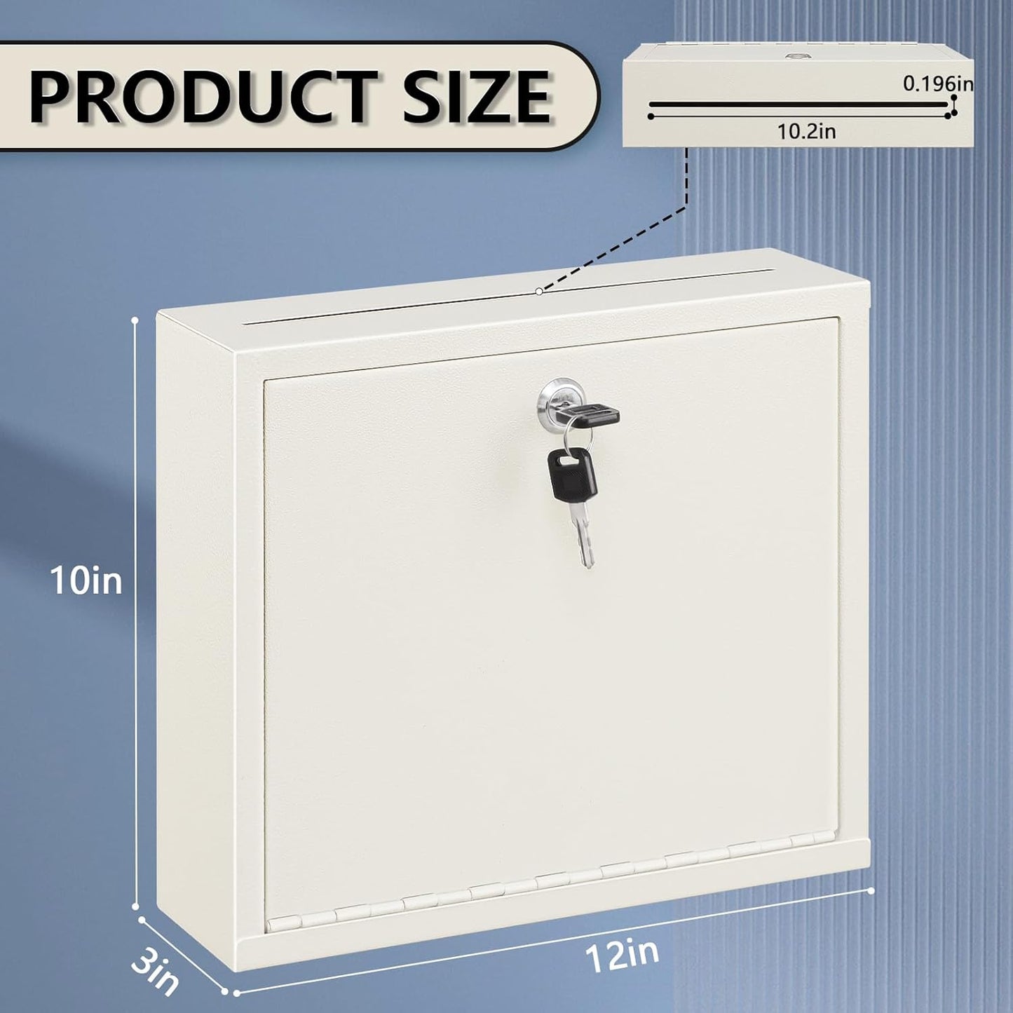 KYODOLED Suggestion Box with Lock and Slot, Wall Mounted Small Mailbox for Office, Key Drop Box with 50 Free Suggestion Cards, Safe Lock Box, Ballot Box, Donation Box, 3W x 10H x 12L Inch White