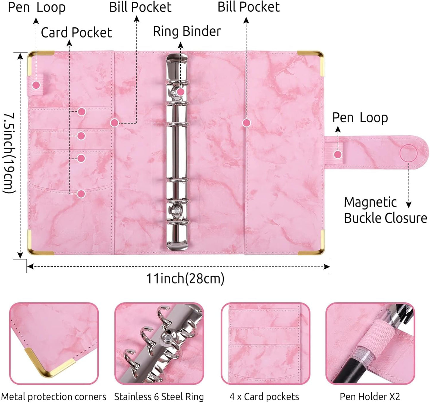 SKYDUE Budget Binder, Money Saving Binder with Zipper Envelopes, Cash Envelopes and Expense Budget Sheets for Budgeting (Mabblepink)
