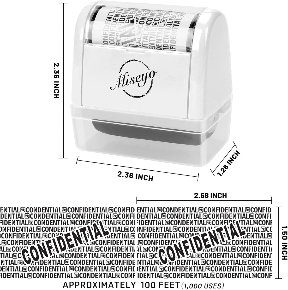 Miseyo Wide Roller Stamp Identity Theft Stamp 1.5 Inch Perfect for Privacy Protection,Anti-Theft Security Confidential Easy for Guard Personal Information Blockout - White