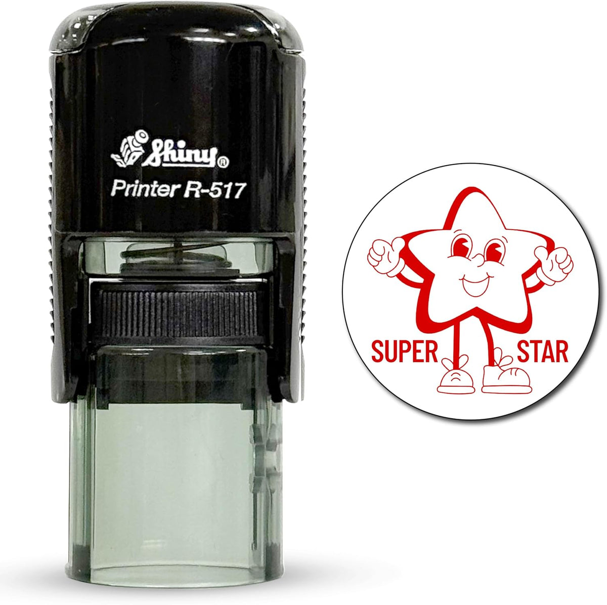 Shiny Superstar Teacher Stamp, Round Self Inking Stamp for Classroom, Red Ink