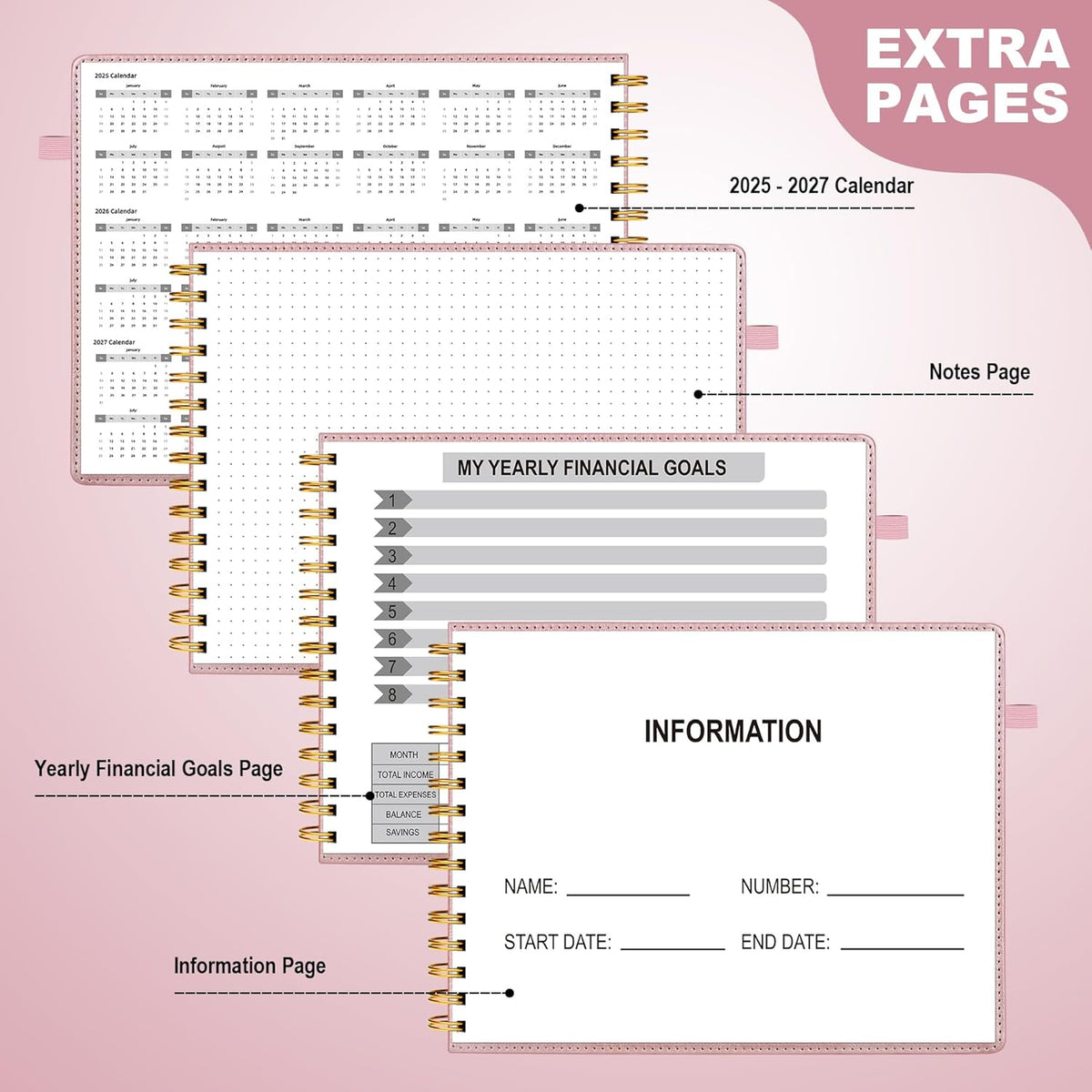 HAUTOCO Hardcover Bill Tracker Notebook Horizontal Monthly Bill Payment Organizer for Personal Budgeting Home Finance with 2 Storage Pocket Expense Checklist Tracking Planner 10.78 x 8'', Rose Gold