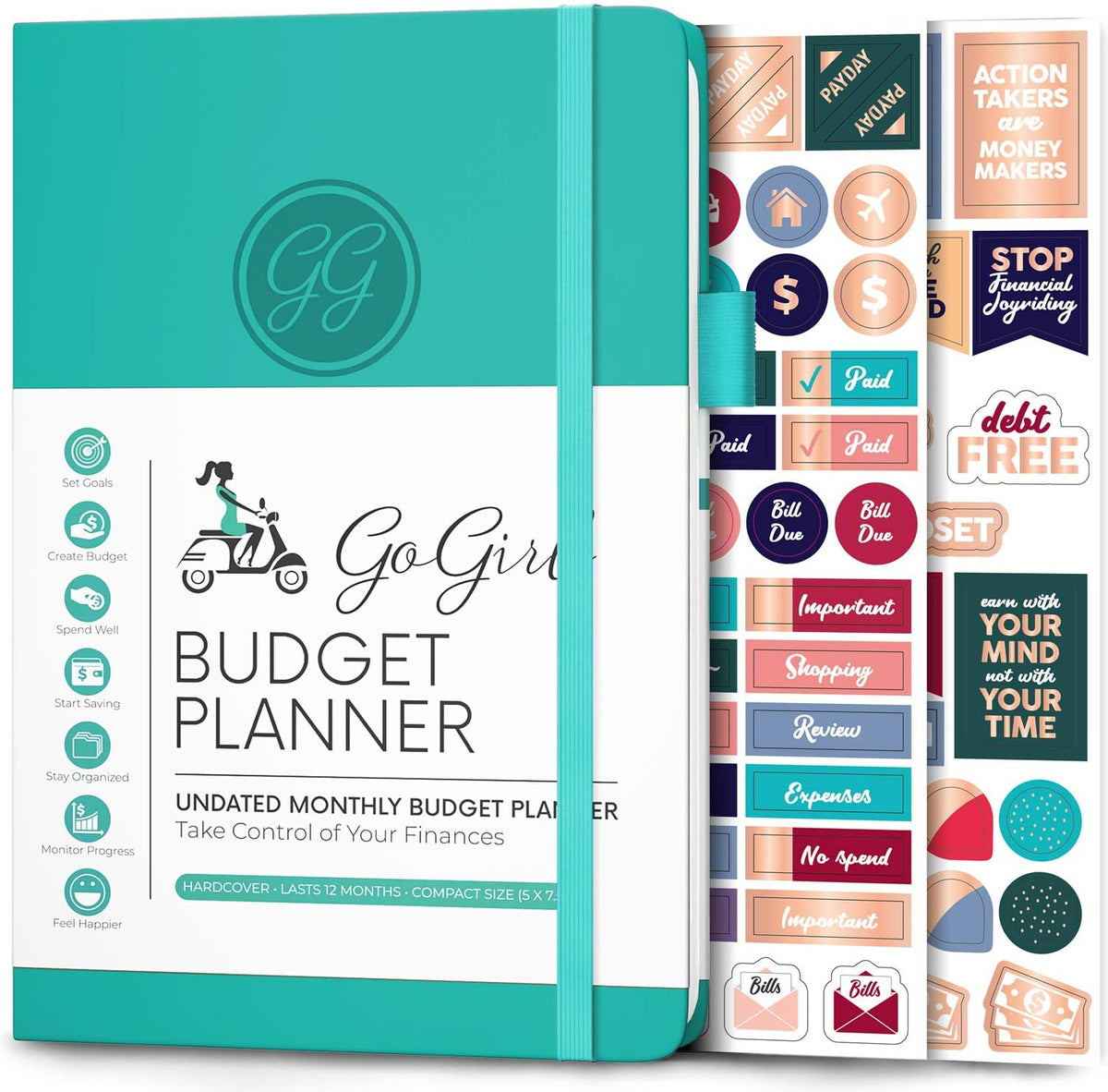 GoGirl Budget Planner – Monthly Financial Planner Organizer Budget Book. Expense Tracker Notebook Journal to Control Money, Compact (Turquoise)