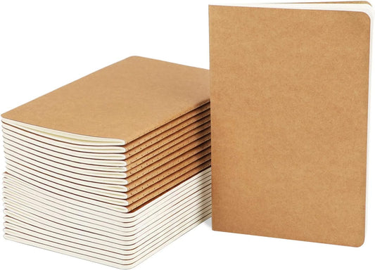 EUSOAR Kraft Subject Notebook Journals, 24 Pack A5 5.5" x 8.3" 60 Pages Kraft Brown Softcover Lined Notebooks, Travel Journal Notebook Notepad Set Bulk, Students Office Writing Diary Paper