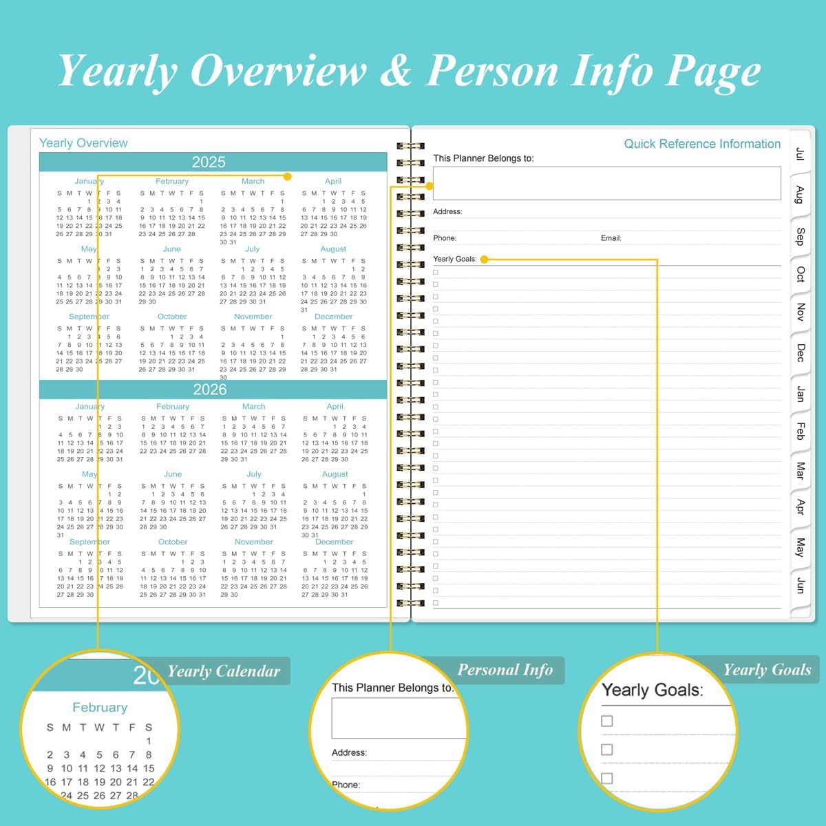 2025-2026 Monthly Planner - 18 Monthly Calendar, July 2025 - December 2026, Two Pages Per Month, 9" x11" Planner with Tabs, Strong Twin-Wire Binding, Inner Pocket, Blue Watercolor