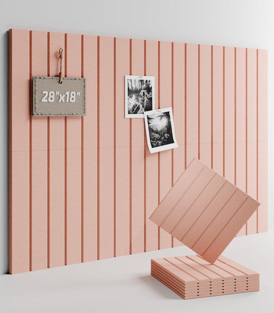 Felt Bulletin Board Tiles -28"x18" with 40 Adhesive Tabs, Cork Board Alternative for Office Decor, Push Pin Board Wall Organizer 6-Pack (Pink)