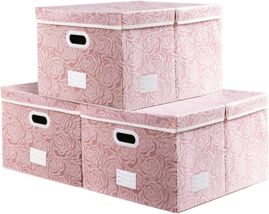 PRANDOM Extra Large Collapsible Storage Boxes with Lids Fabric Decorative Storage Bins Cubes Organizer Baskets with Cover Handles Divider for Bedroom Closet Living Room 19.7x15.7x11.6 Inch 3 Pack