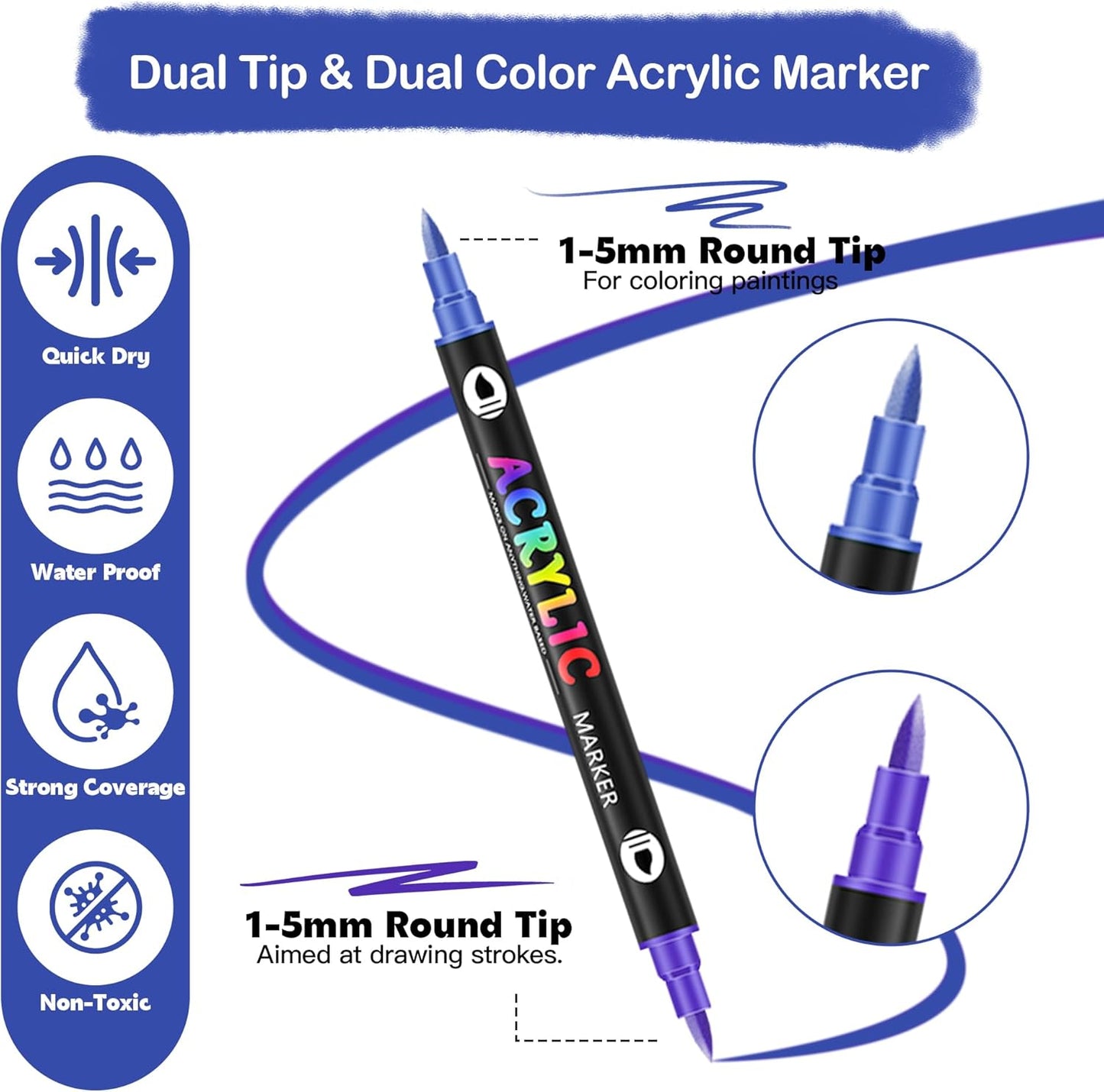 120 Dual Tip Acrylic Paint Markers, Double Color Acrylic Paint Pens for Rock Painting, Ceramic, Stone, Wood, Canvas, Stone, DIY Art Supplies