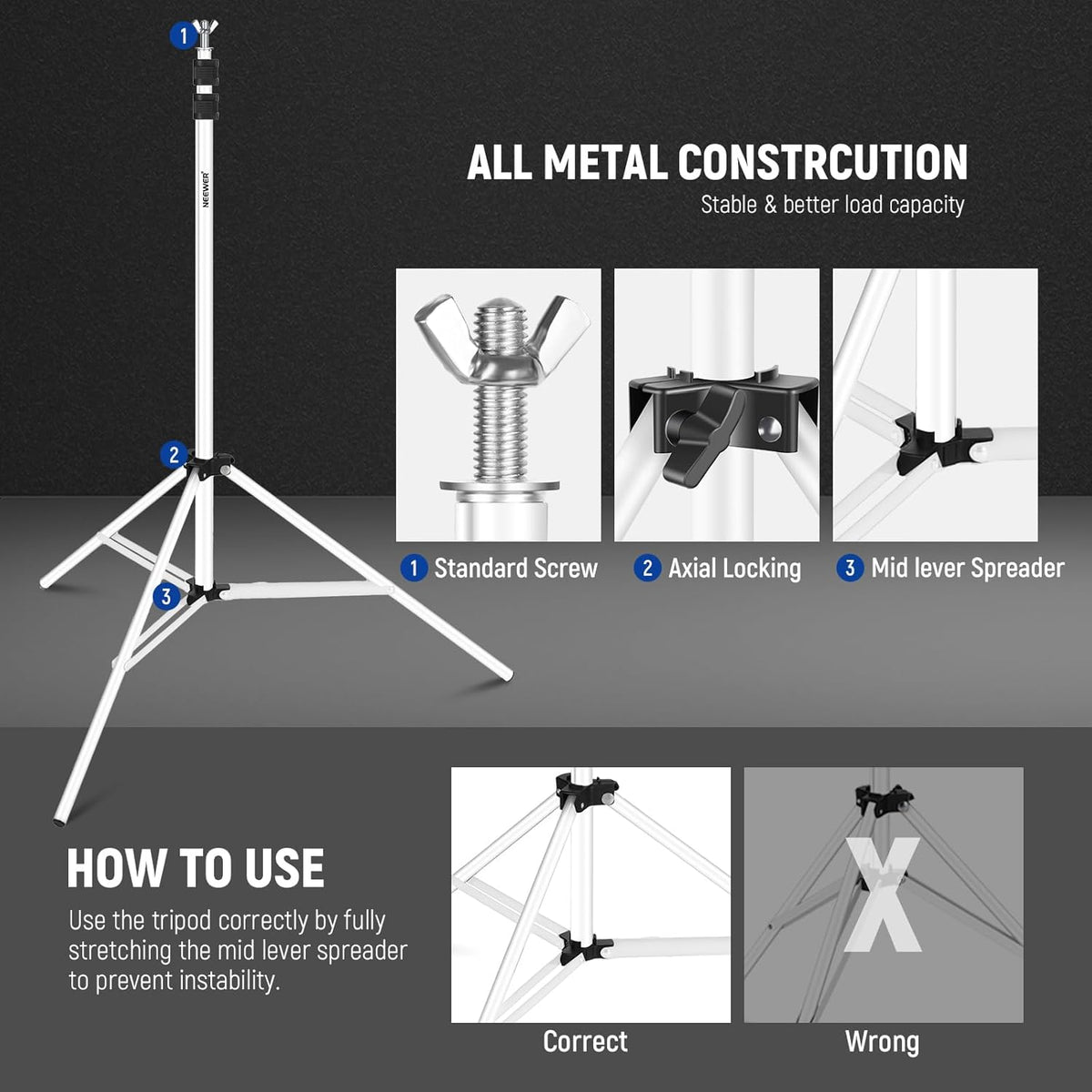 Neewer Photo Studio Backdrop Support System, 10ft/3m Wide 6.6ft/2m High Adjustable Background Stand with 4 Crossbars, 6 Backdrop Clamps, 2 Sandbags, and Bag for Portrait & Studio Photography-White