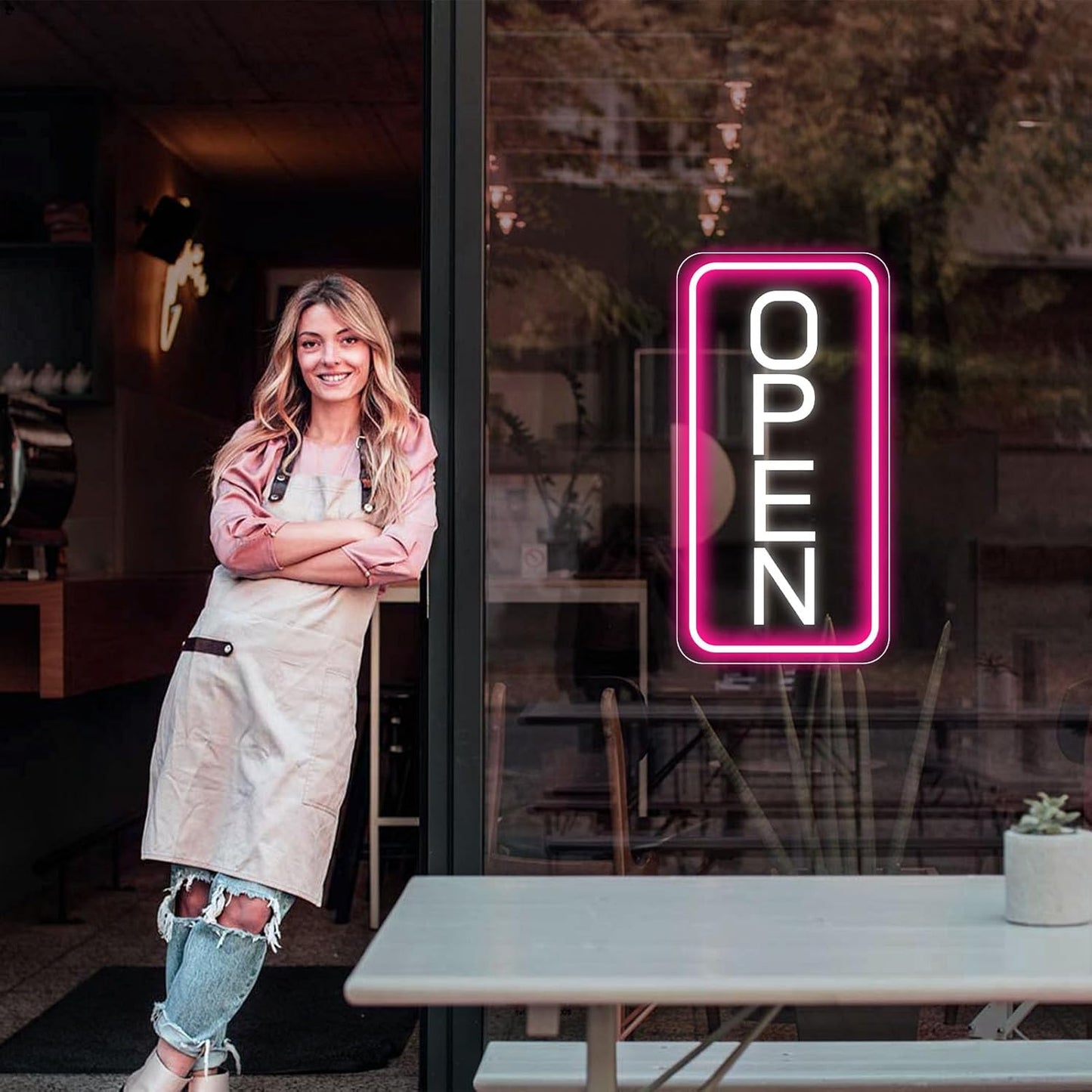 Neon Open Signs for Business, 16''x 9'' LED Open Sign, Super Bright Open Neon Sign (Pink&White), with ON/OFF Switch & Adapter, Neon Light Up Sign for Window Party Wall Door Coffee Club Hotel, Vertical