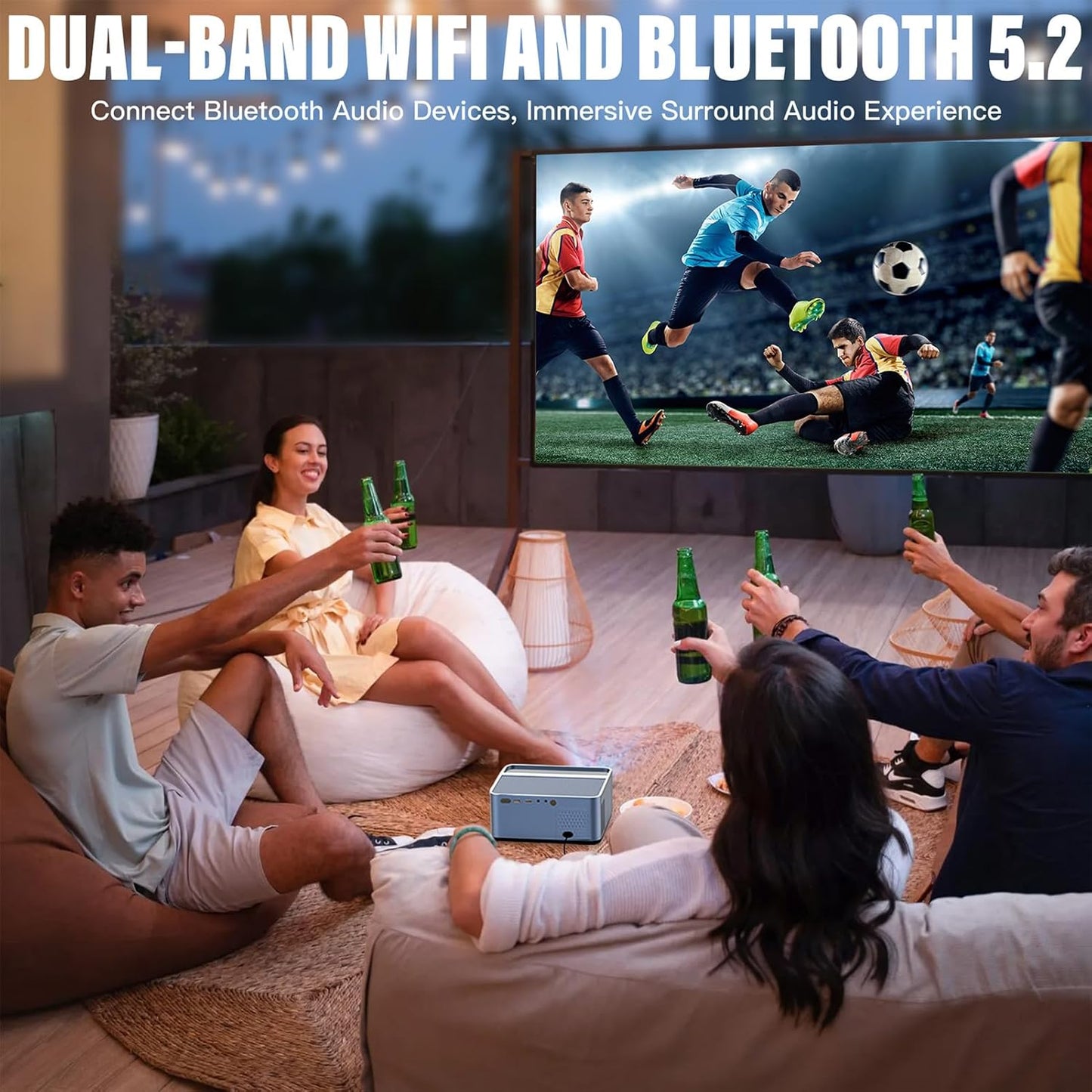 [600ANSI & Auto Focus]4K Home Theater Projector with WiFi and Bluetooth, Native 1080P Movie Projector for Indoor/Outdoor, Auto Keystone & 50% Zoom, Smart Projector for Smartphone/Laptop/USB