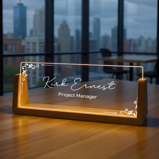 Custom Name Plate for Desk with Light Up Acrylic & Wooden Base - Personalized Office Sign for Teacher, Boss, Coworker - Employee Appreciation Gift for Educators Professionals