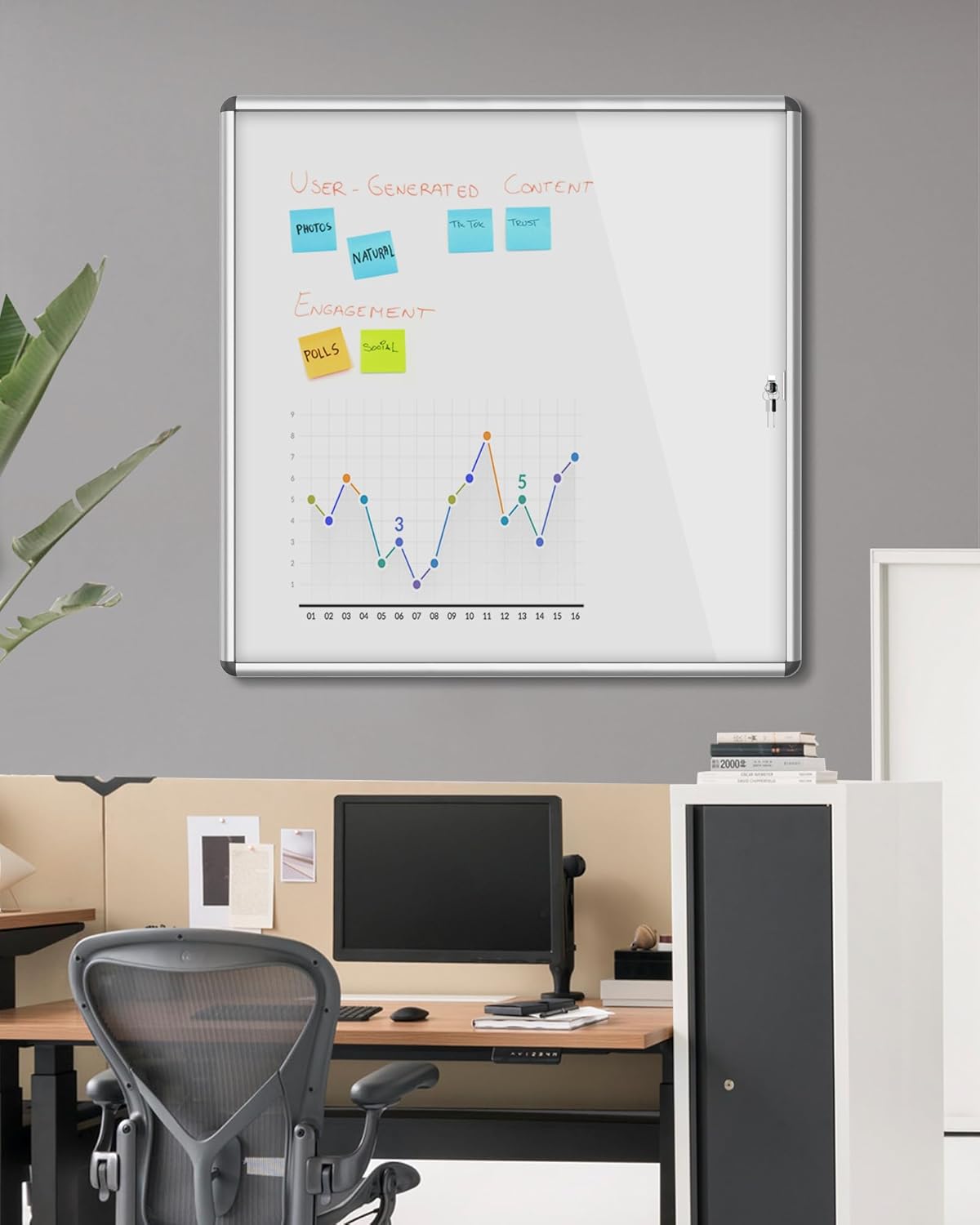 38"x38" Enclosed Bulletin Board, Lockable Weather-Resistant Aluminum Noticeboard for School & Office, Silver Frame w/Magentic Whiteboard