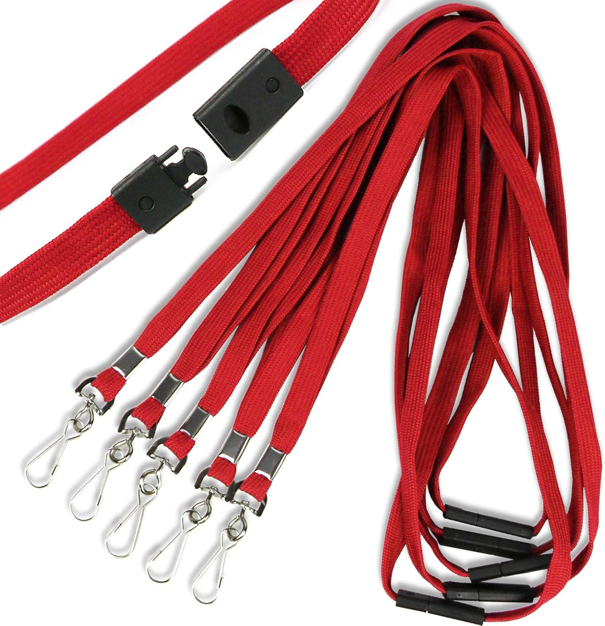 Premium Breakaway Lanyards with J-Hook - Flat Lanyards for ID Badges - Bulk Pack of 50 (Red)