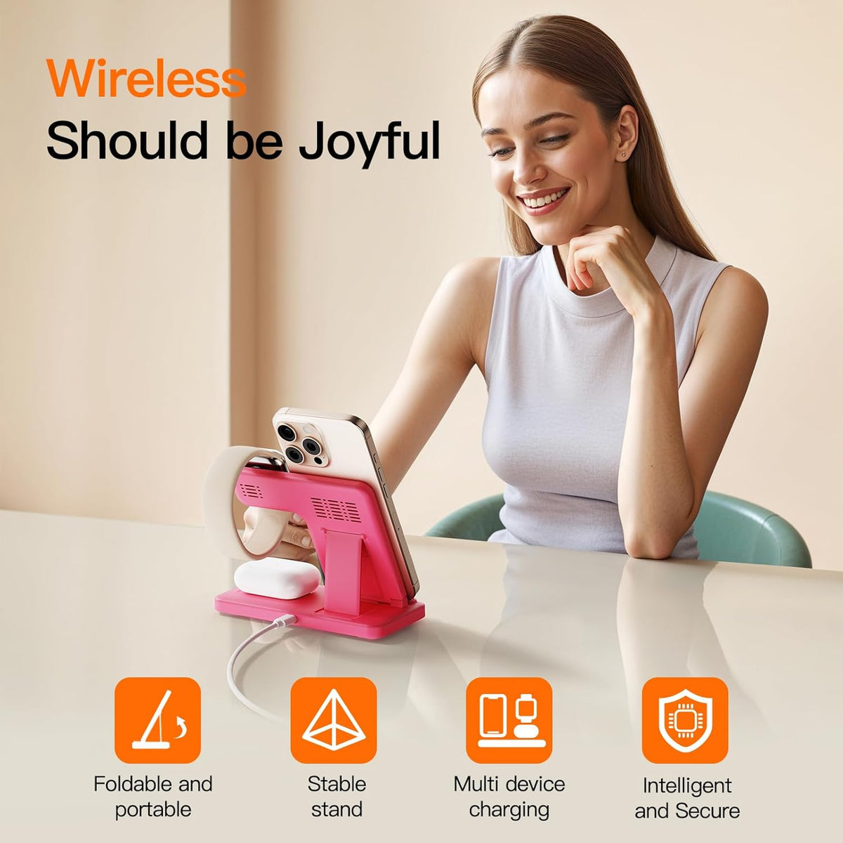 2025 3 in 1 Wireless Charger for iphone17 16 15 14 13 12 11 XR 8, Apple Charging Station for Apple Watch 10/9/Ultra/8/7/SE/6/5/4 & AirPods Series, Wireless Charging Station for Multiple Devices Apple