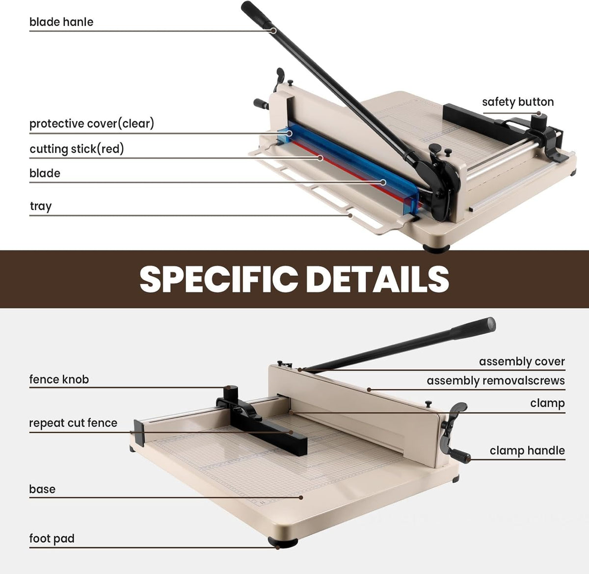 Heavy Duty Guillotine Paper Cutter, Professional Large Paper Trimmer with Safety Lock, Precision Cutting, Guillotine Style Paper Cutter for Office, School and Workshop (17 inch for A3)