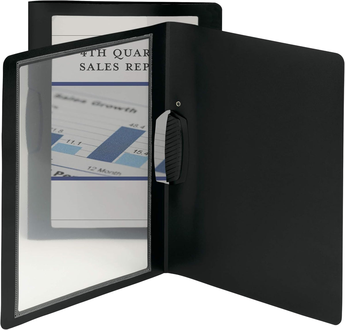 Smead Frame View Poly Report Cover with Swing Clip Side Fastener, 1/2" Capacity, Letter Size, Black/Clear Front, 5 per Pack (86043)