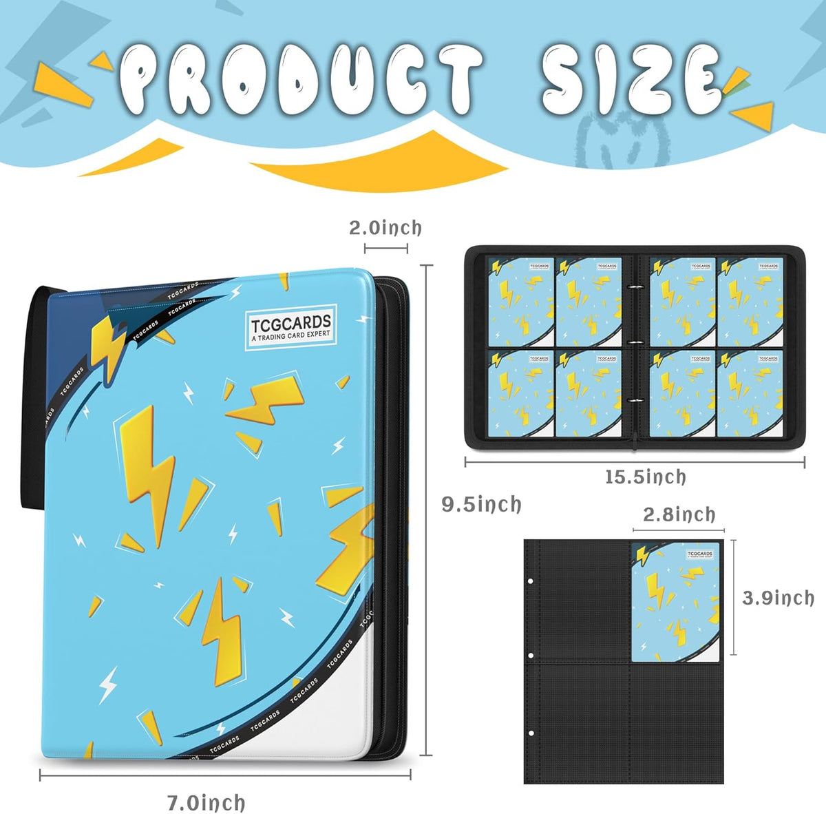 Trading Card Binder 4 Pocket，Card Binder 400 Pockets Card Book Holder Cards with 50 Removable Sleeves，3-Ring Zip Design MTG/TCG/Sport Collectible Trading Card Albums Gifts for Boys and Girls (Blue)