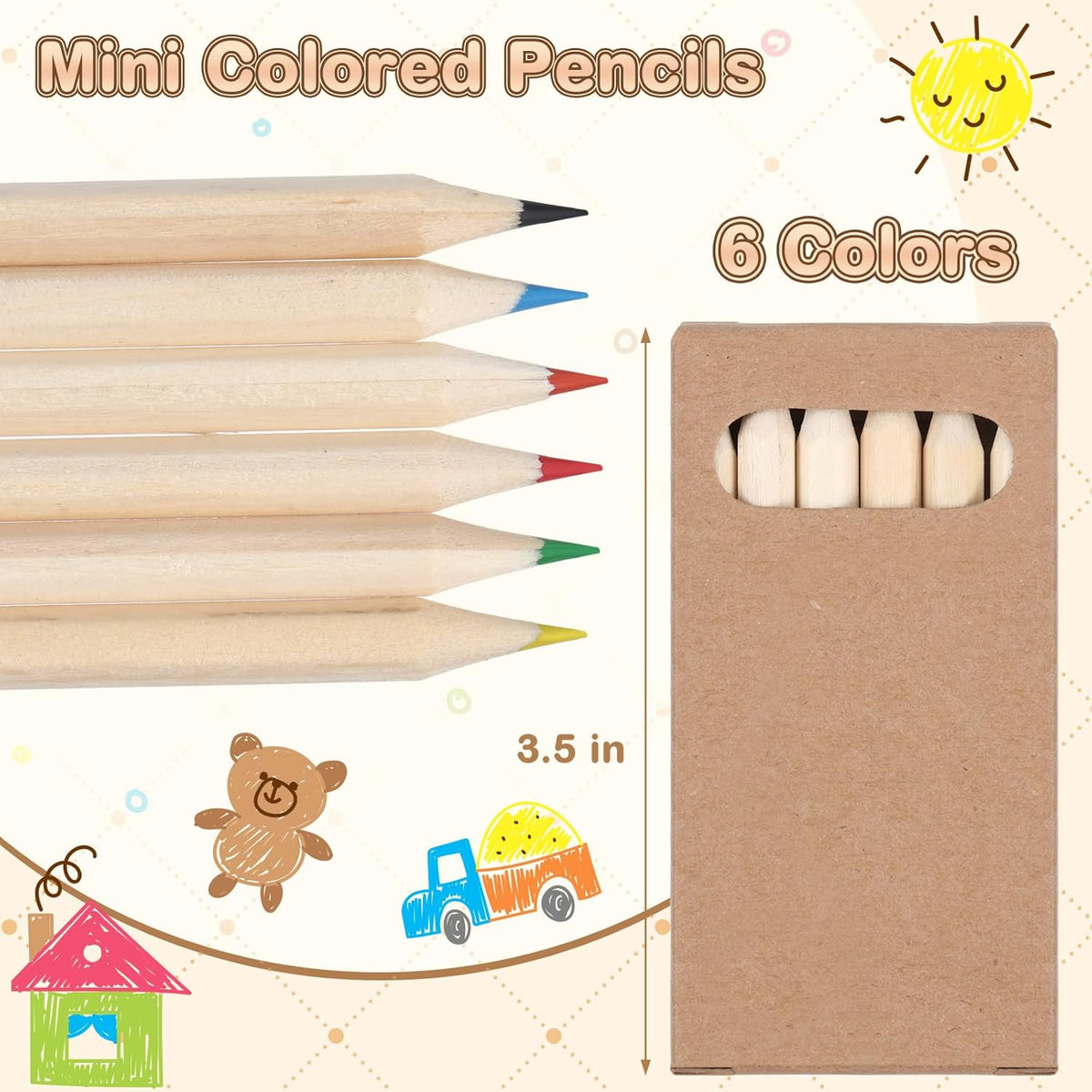 Ctosree 36 Packs Mini Colored Pencils Bulk 3.5 Inch Coloring Drawing Pencil in Kraft Boxes Goodie Bags Gift for Kids Adult Classroom School Office Painting Christmas Birthday Party Favor, 6 Per Pack