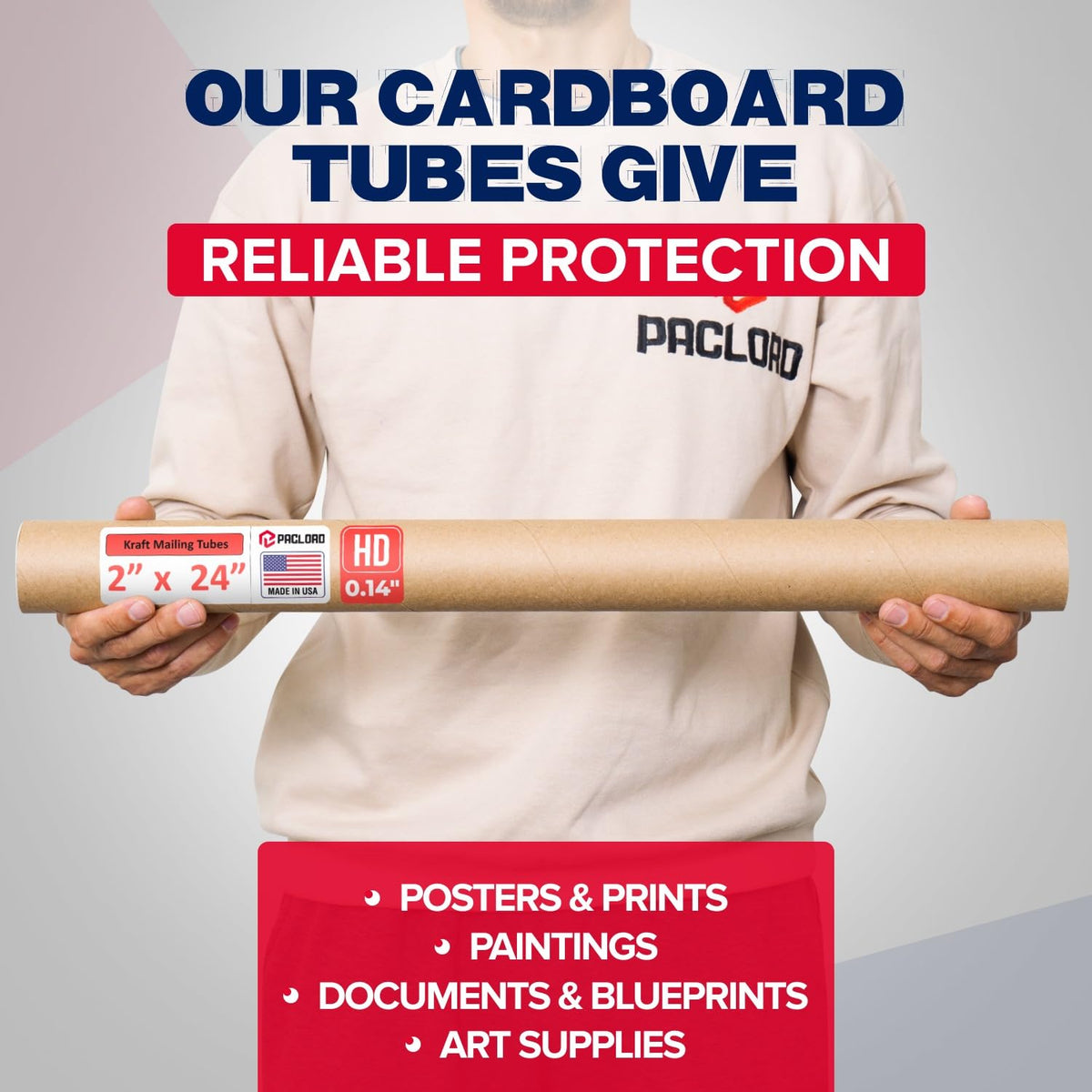 2" x 24" Heavy-Duty Reinforced Cardboard Mailing Tube, Pack of 4 Tubes with 8 Caps – Secure USPS Approved – Great for Shipping and Storing of Prints, Artwork, Posters or Documents