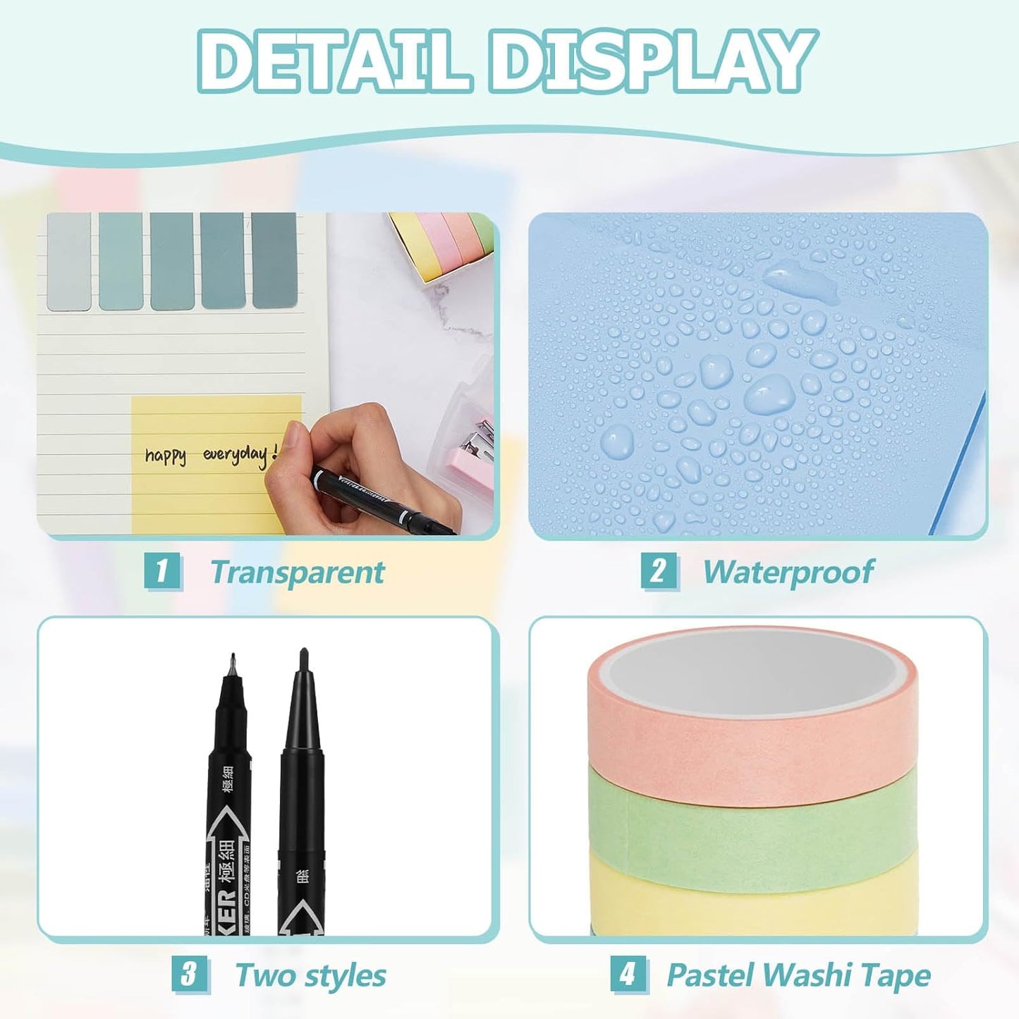60 Pcs Aesthetic Book Annotation Kit School Supplies Cute Pencil Case with Highlighter Gel Pen Mechanical Pencil Magnetic Bookmarks Transparent Sticky Note Tabs Student Stationary(Light Green)