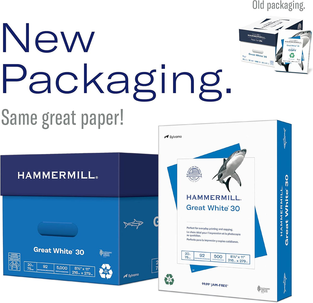 Hammermill Printer Paper, Great White 30% Recycled Paper, 8.5 x 14 - 10 Ream (5,000 Sheets) - 92 Bright, Made in the USA, 086704C