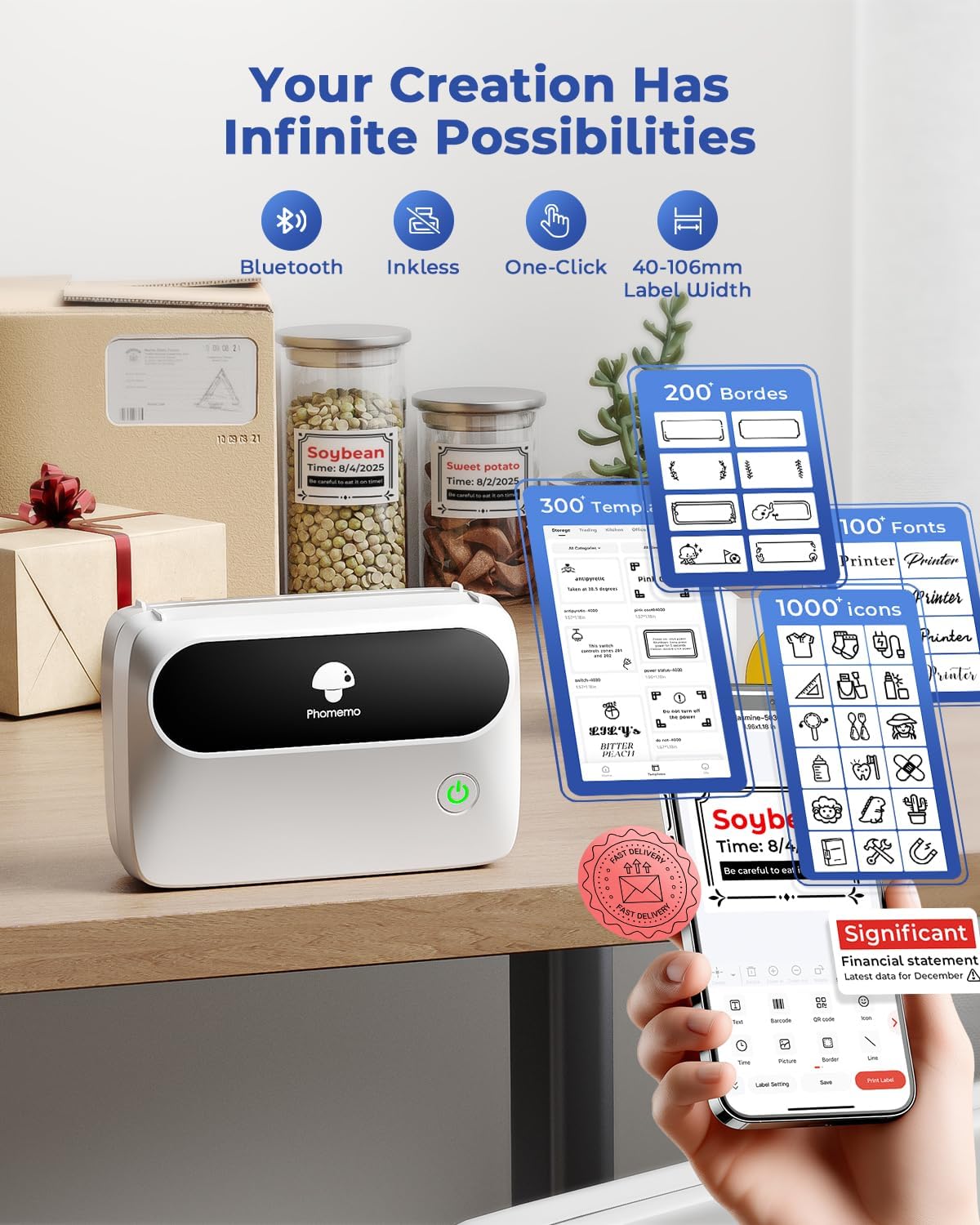 Phomemo Label Printer, Bluetooth M421 4 x 6 Shipping Label Printer, Thermal Portable Printers for Shipping, Warehouse, Barcode, Address,Compatible with Phone & PC,