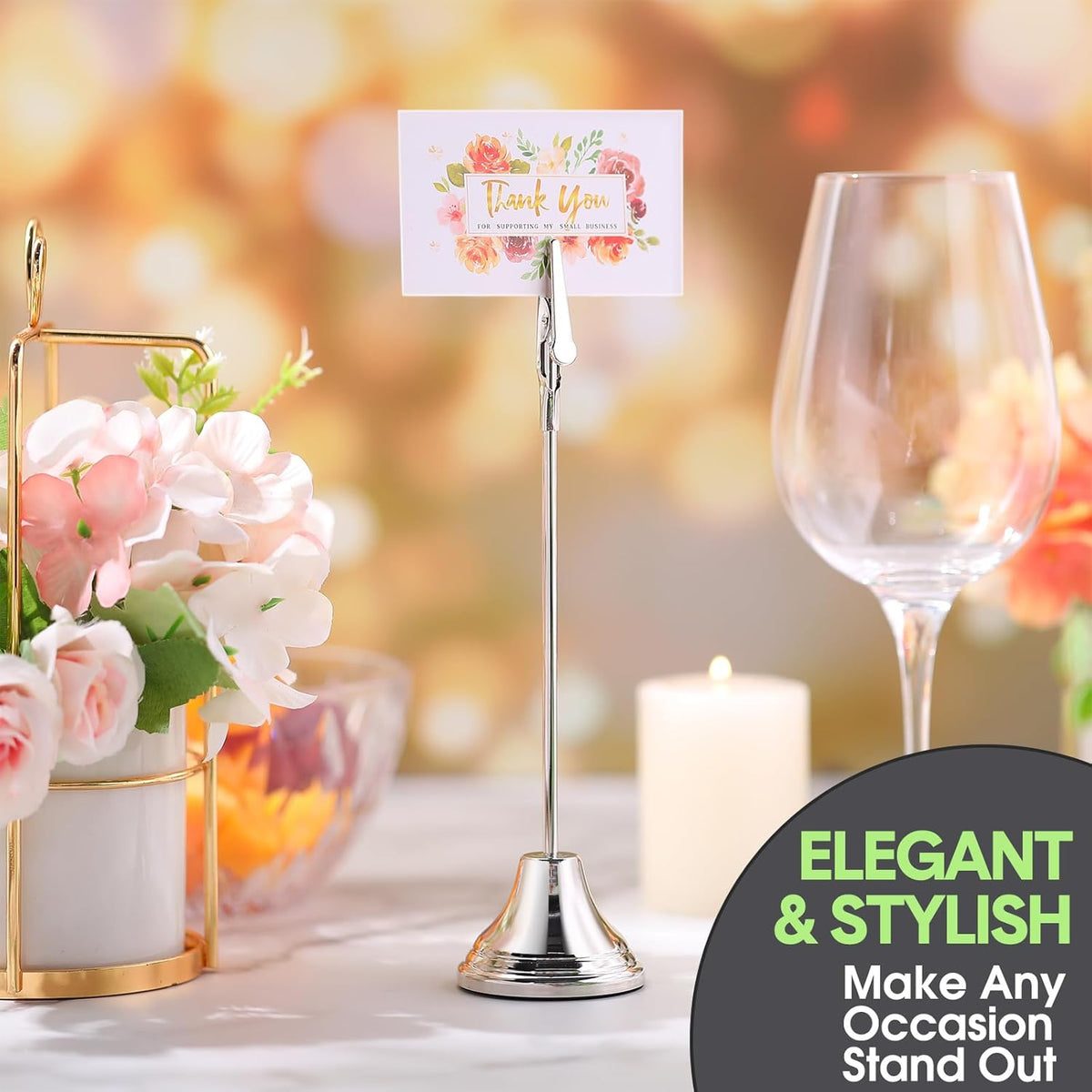 12 Pcs Table Number Holders 8 Inch Place Card Holder with Alligator Clip Metal Table Card Holders Table Number Stands Table Sign Holders for Photos, Food Signs, Birthdays, Weddings (Silver)