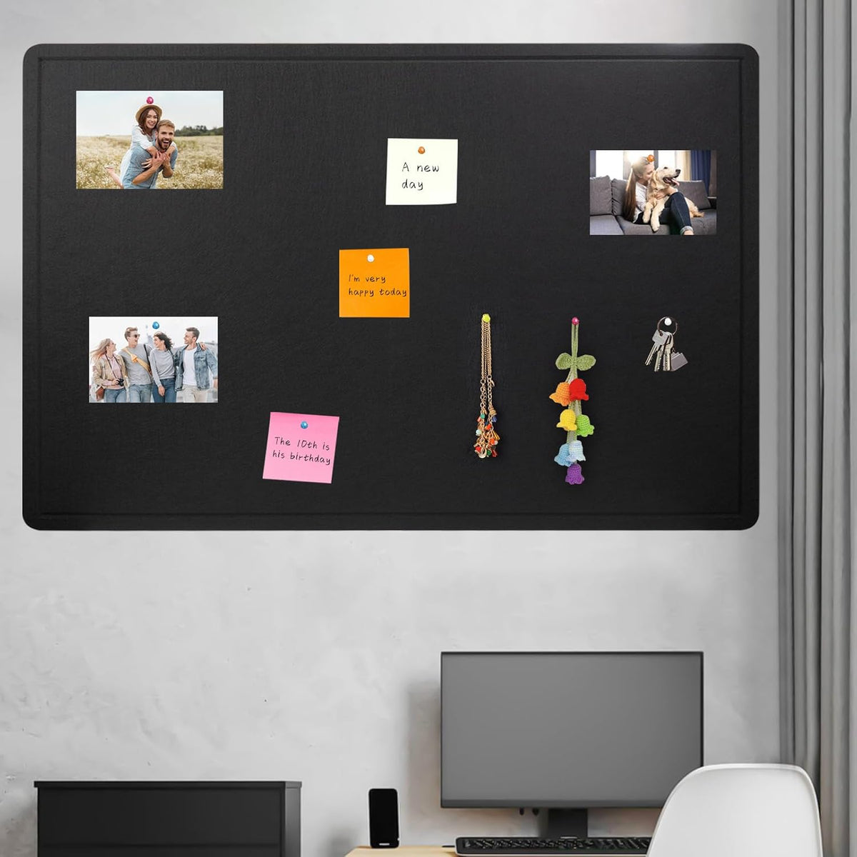 Large Bulletin Board - 60 X 36 inches Cork Board with 30 Pushpin, 5' x 3' Cork Board for Walls Pin Board, Self-Adhesive Felt Board Vision Board Foldable Photo Board for Wall - Black