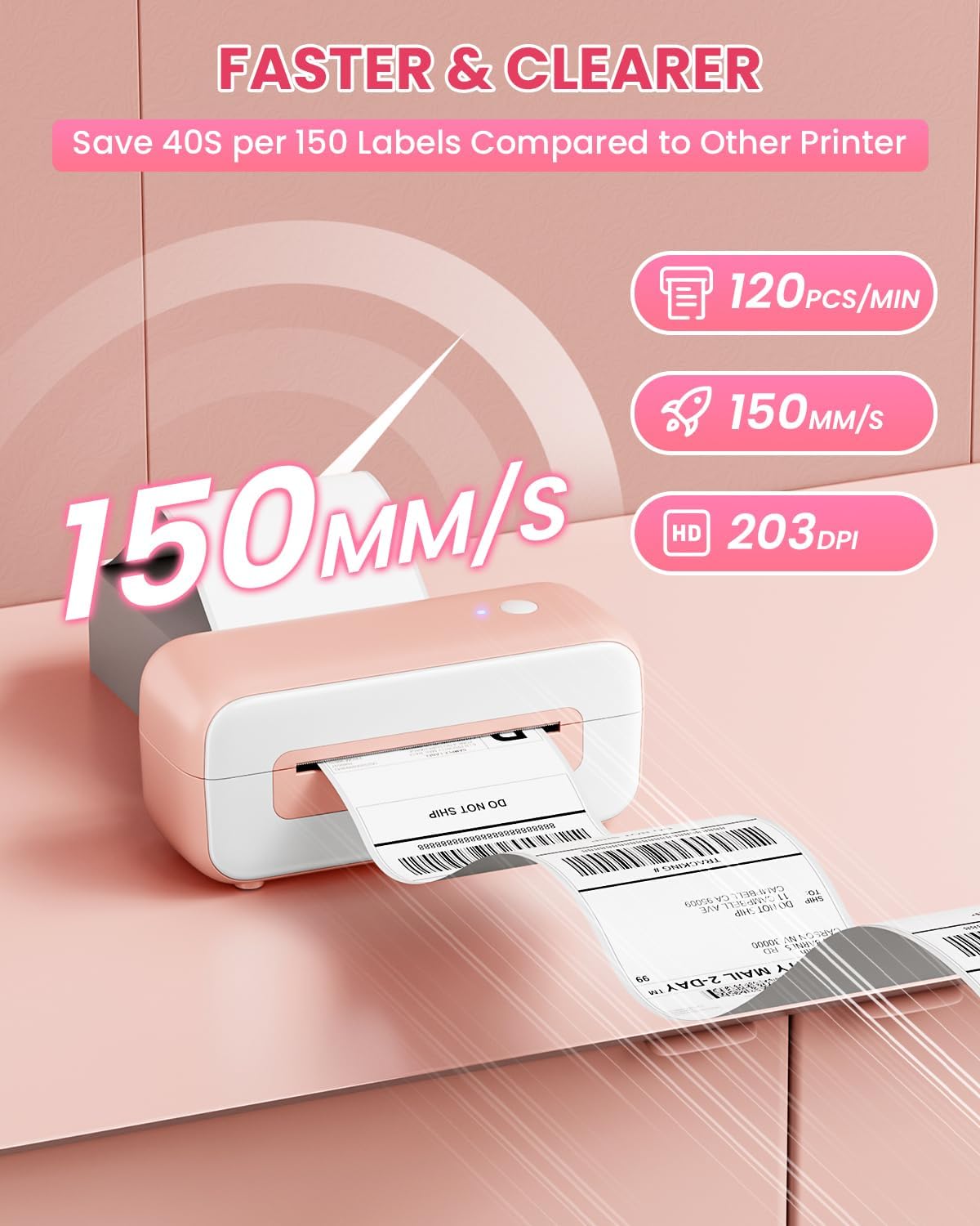 Phomemo Label Printer - 4x6 Thermal Printer for Small Business & Shipping Package, Bluetooth Shipping Label Printers Compatible with Android & iOS,Widely Used for Amazon, Ebay, Shopify, UPS- Pink