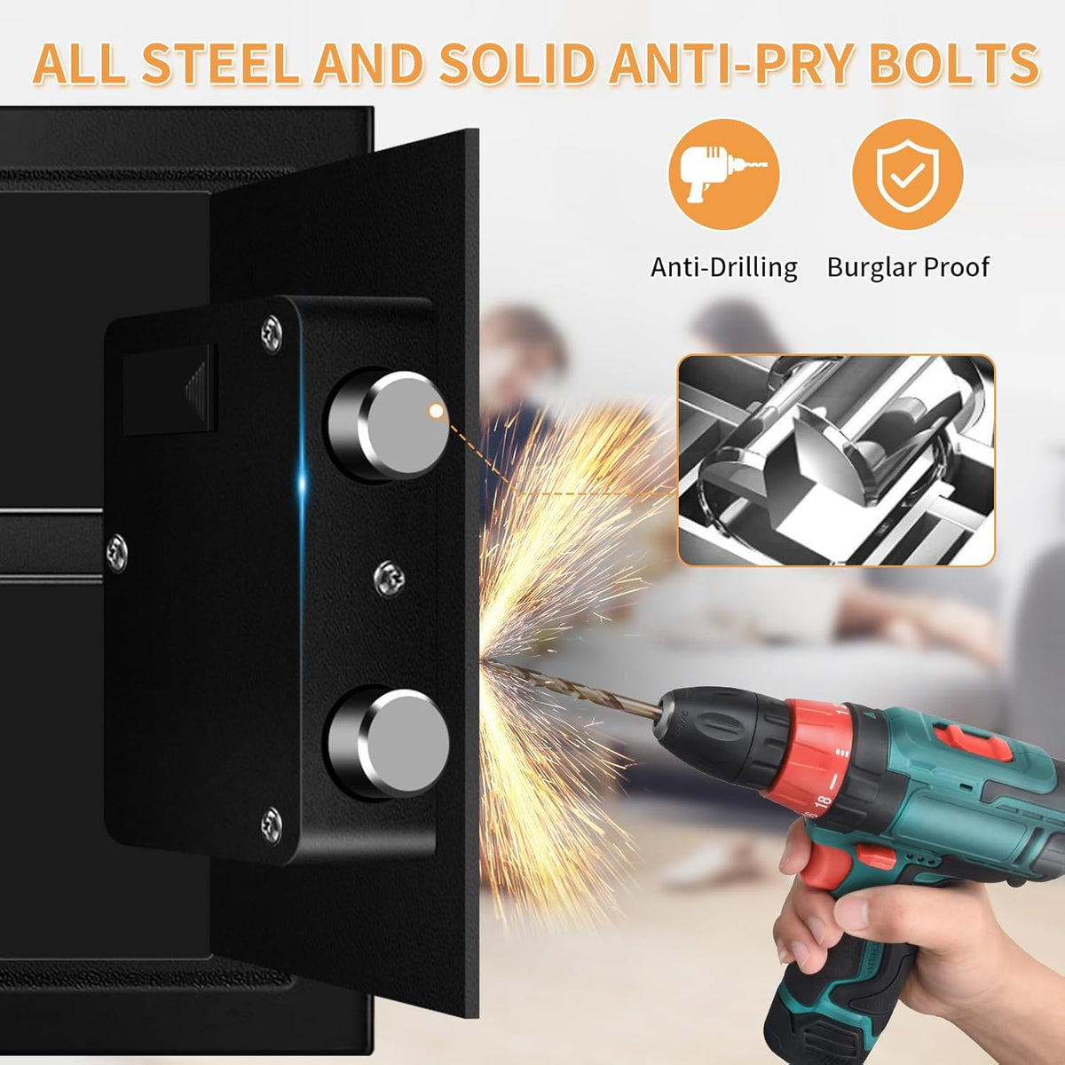 1.6 Cub Small Safes for Home Use, Digital Security Home Safe Box with Programmable Keypad, Spare Keys and Alarm System, Anti-Theft Lock Box Personal Safe for Money Medicines Valuables