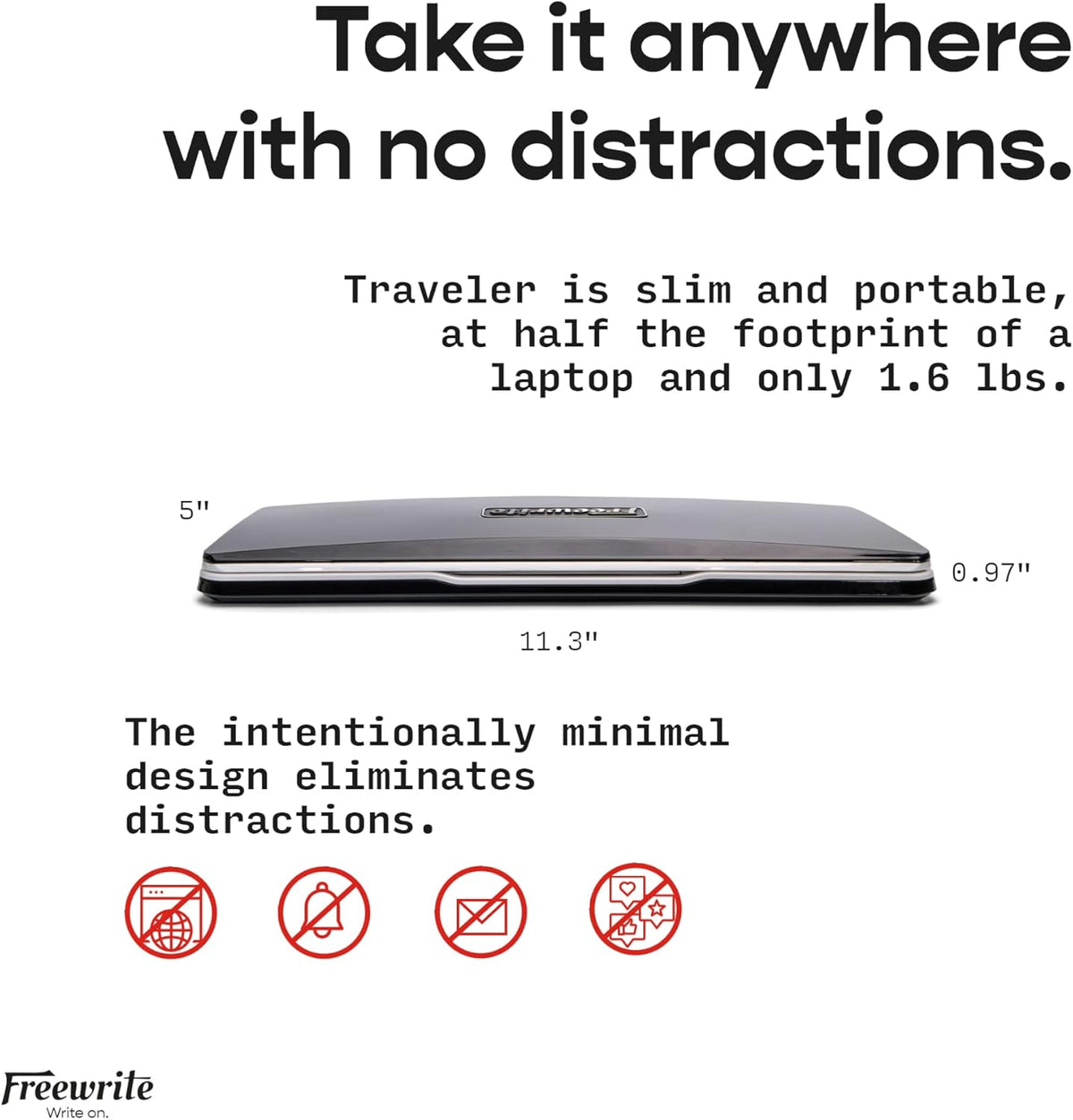 Freewrite Traveler | Lightweight and Portable Typewriter with E Ink Digital Screen for Distraction-Free Drafting | Word Processor with Wifi Cloud Sync and Long Battery Life for Writers on the Move