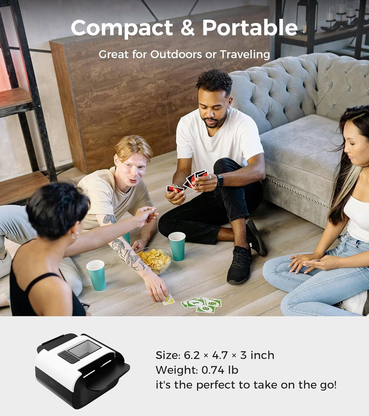 Automatic Card Shuffler for 1-2 Decks, Electric Playing Card Shuffler with Auto & Manual Modes, Low Noise, Rechargeable & Portable Machine for Poker, UNO, Blackjack, Phase 10, Bridge and Casino